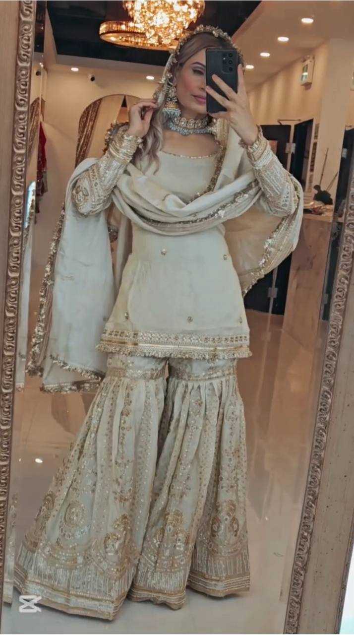 Ynf Georgette KESH523 078 Suits & Dresses Wholesale Embroidery Suits Georgette Suit White Salwar Suit Manufacturer