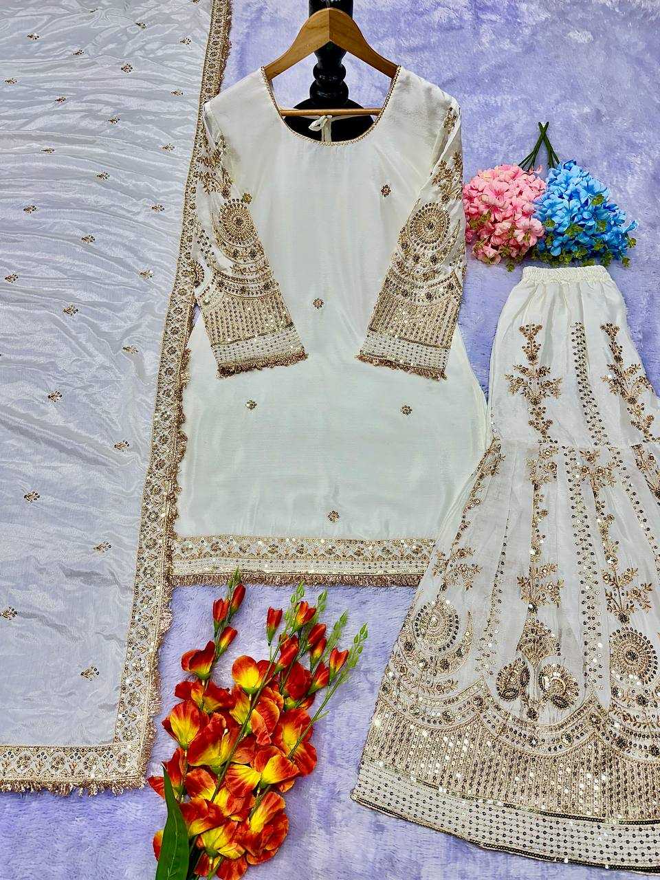 Ynf Georgette KESH523 078 Suits & Dresses Wholesale Embroidery Suits Georgette Suit White Salwar Suit Manufacturer