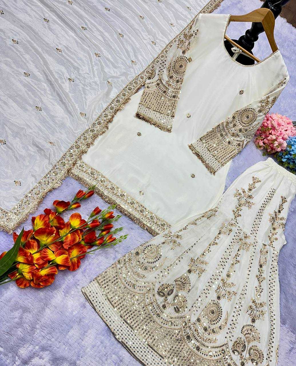 Ynf Georgette KESH523 078 Suits & Dresses Wholesale Embroidery Suits Georgette Suit White Salwar Suit Manufacturer