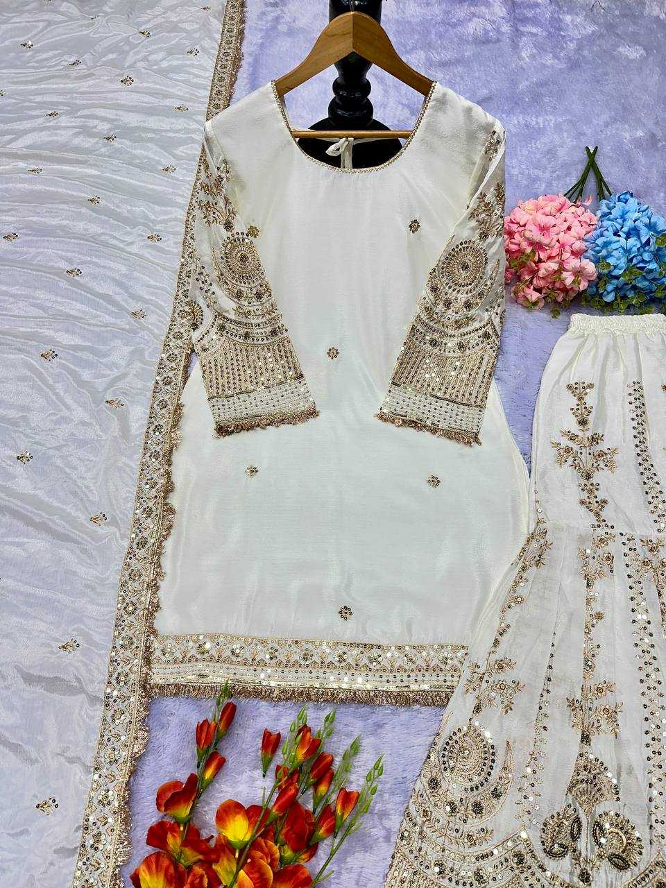 Ynf Georgette KESH523 078 Suits & Dresses Wholesale Embroidery Suits Georgette Suit White Salwar Suit Manufacturer