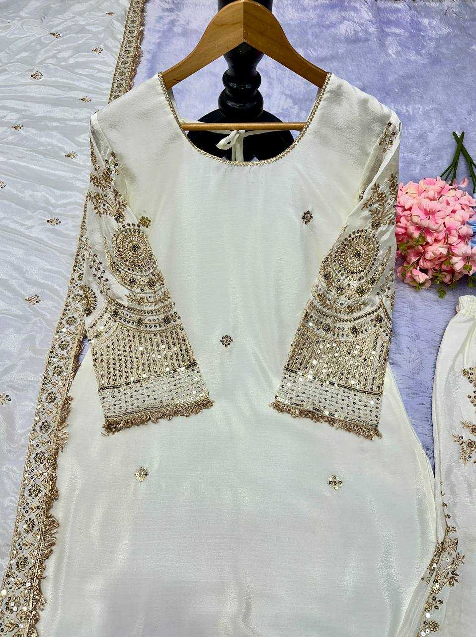 Ynf Georgette KESH523 078 Suits & Dresses Wholesale Embroidery Suits Georgette Suit White Salwar Suit Manufacturer
