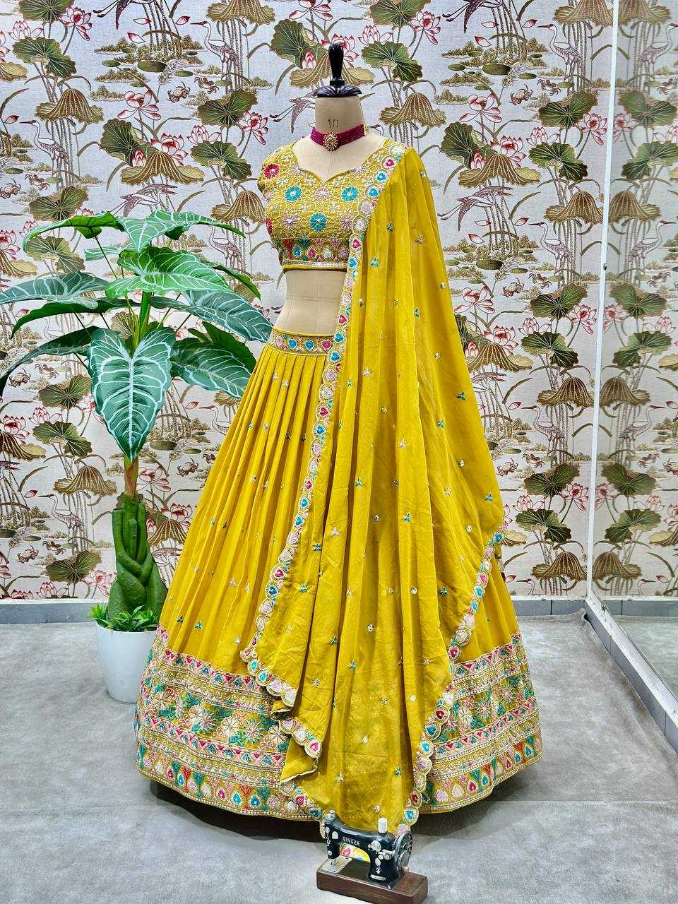 Ynf Georgette KESH533 5111 Lehengas Wholesale Fancy Lehenga Embroidered Lehenga Lehenga For Haldi Sequins Lehenga Lehenga With Cancan Manufacturer