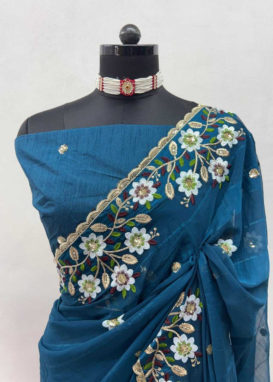 Ynf Georgette KESH543 107 Sarees Wholesale Party Wear Sarees Fancy Sarees Embroidered Sarees Manufacturer