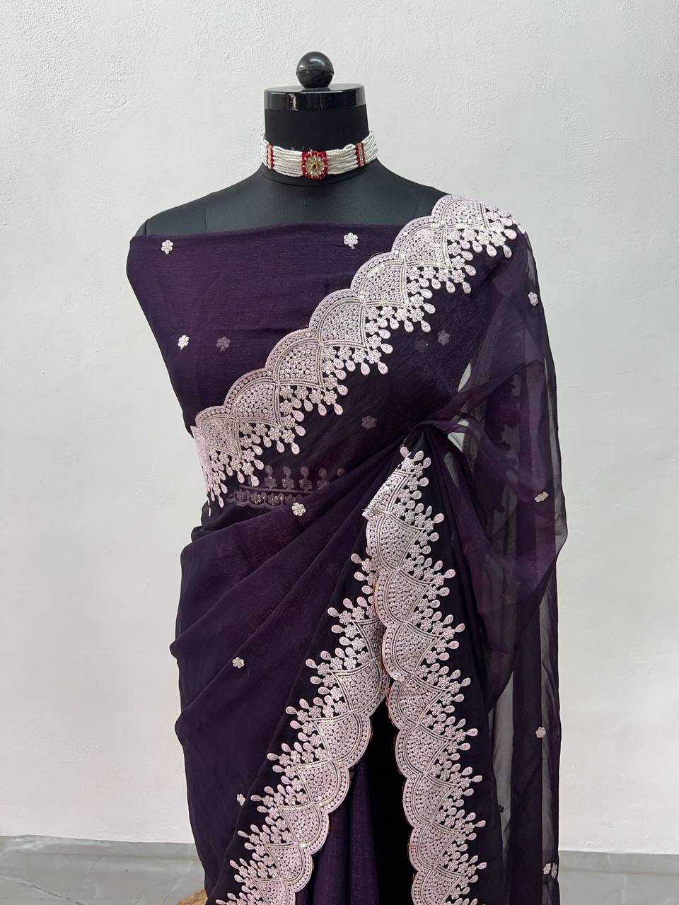 Ynf Georgette KESH543 113 Sarees Wholesale Sequence Sarees Embroidered Sarees Manufacturer