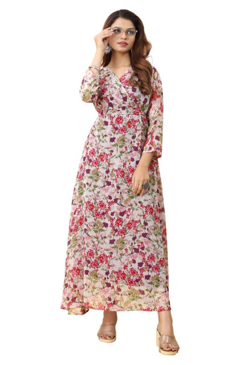 Ynf Georgette KESH559 325 Gowns Wholesale Fancy Gowns Floral Print Gowns Manufacturer