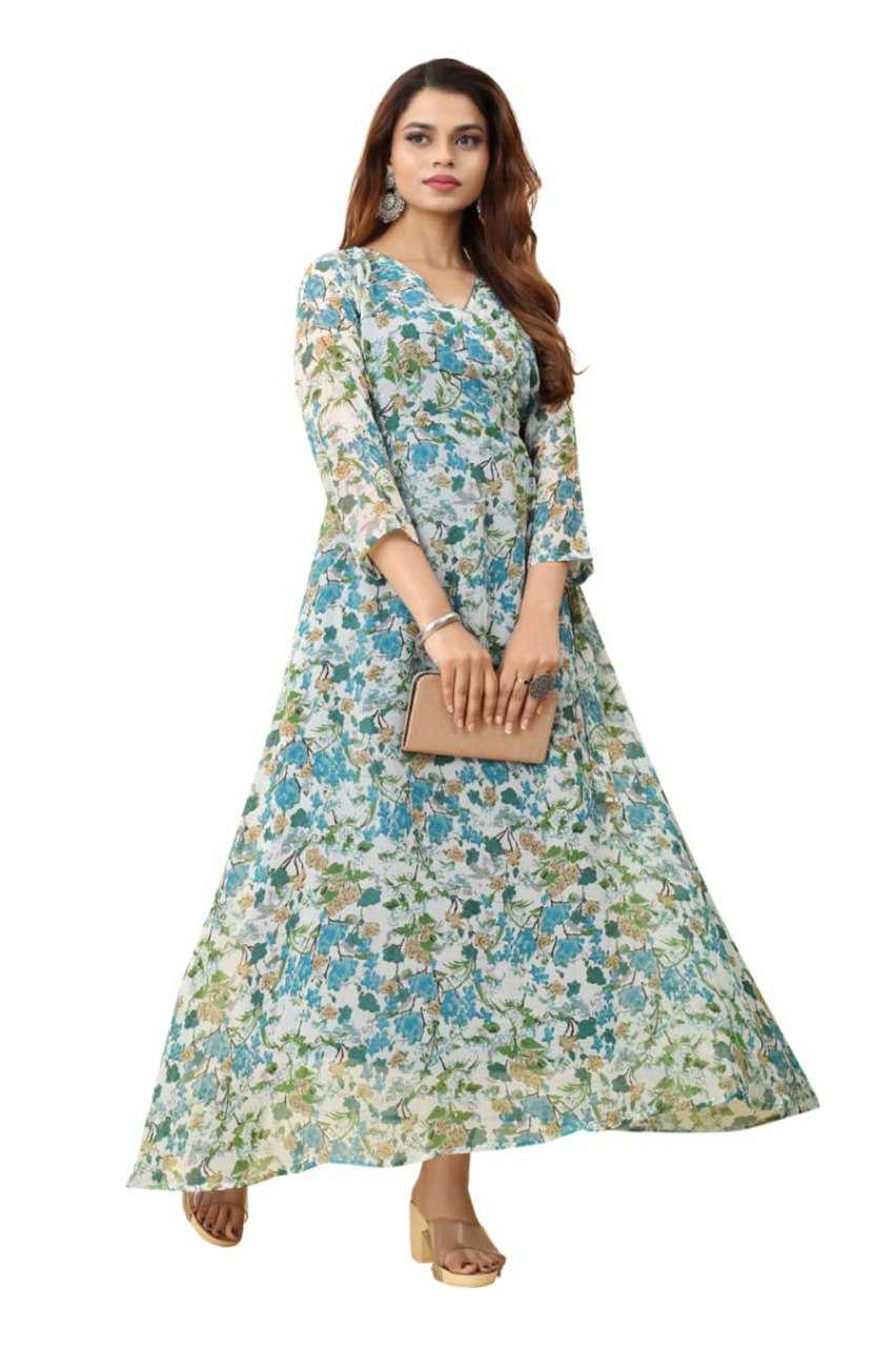 Ynf Georgette KESH559 325 Gowns Wholesale Fancy Gowns Floral Print Gowns Manufacturer