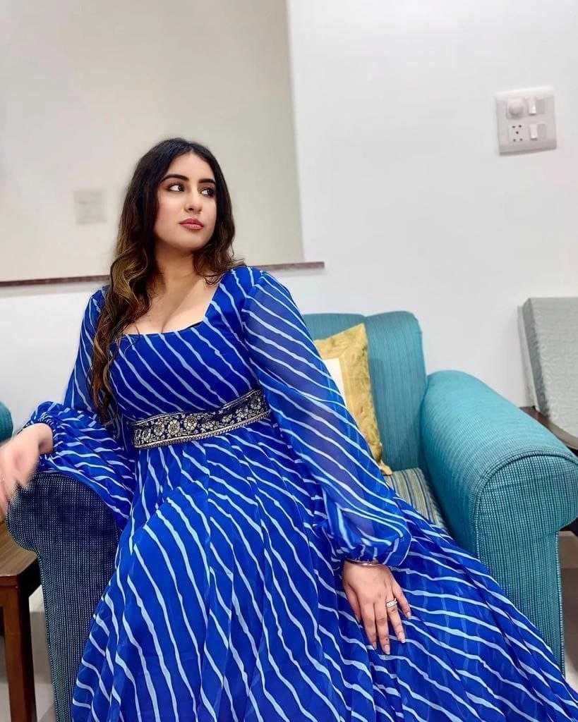 Ynf Georgette KESH559 344 Gowns Western Wears Festive Collections Wholesale Printed Gowns Georgette Gown Gown With Belt Manufacturer