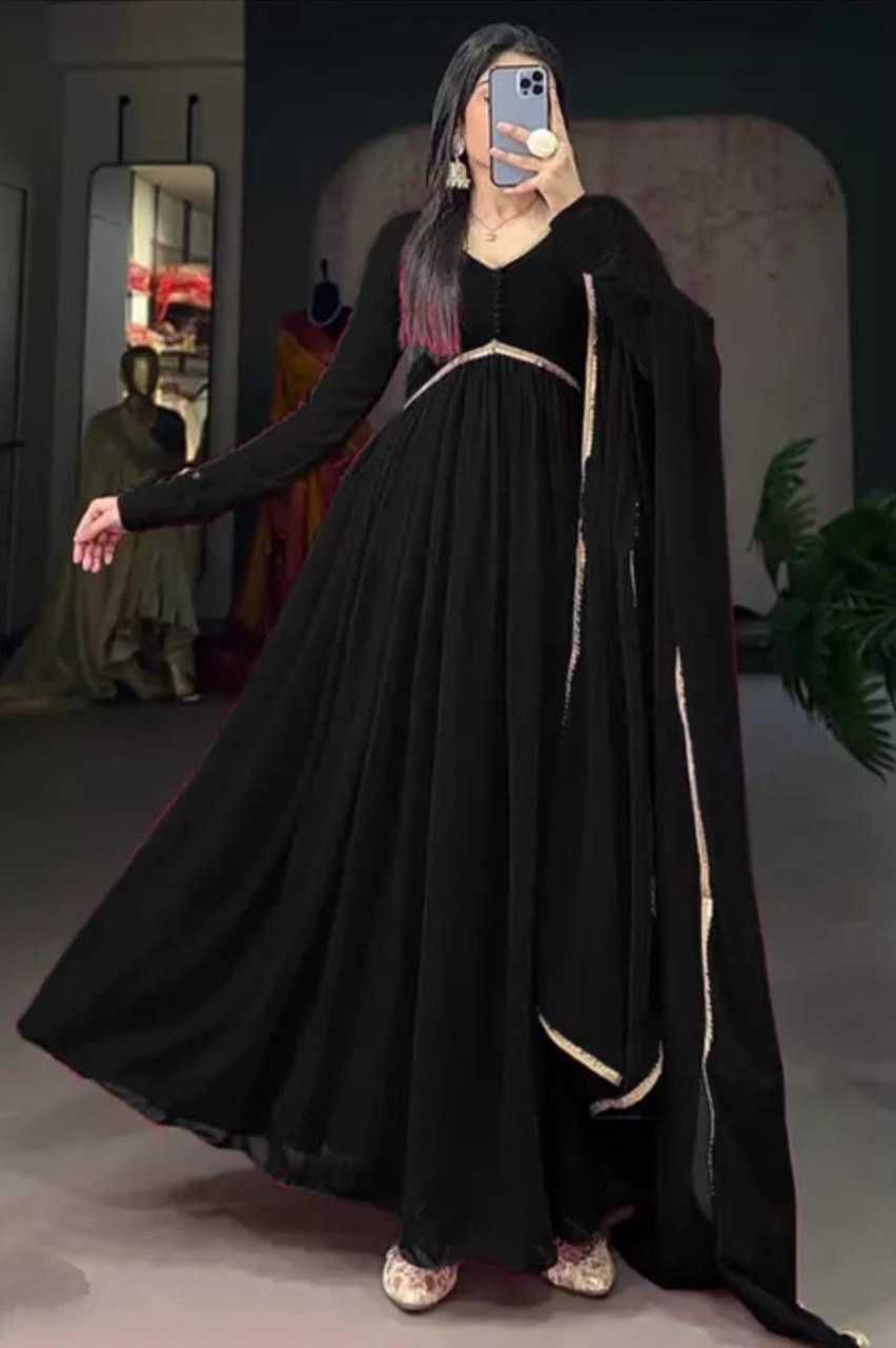 Ynf Georgette KESH559 380 Gowns Western Wears Festive Collections Wholesale Long Gowns Georgette Gown Black Gown Manufacturer