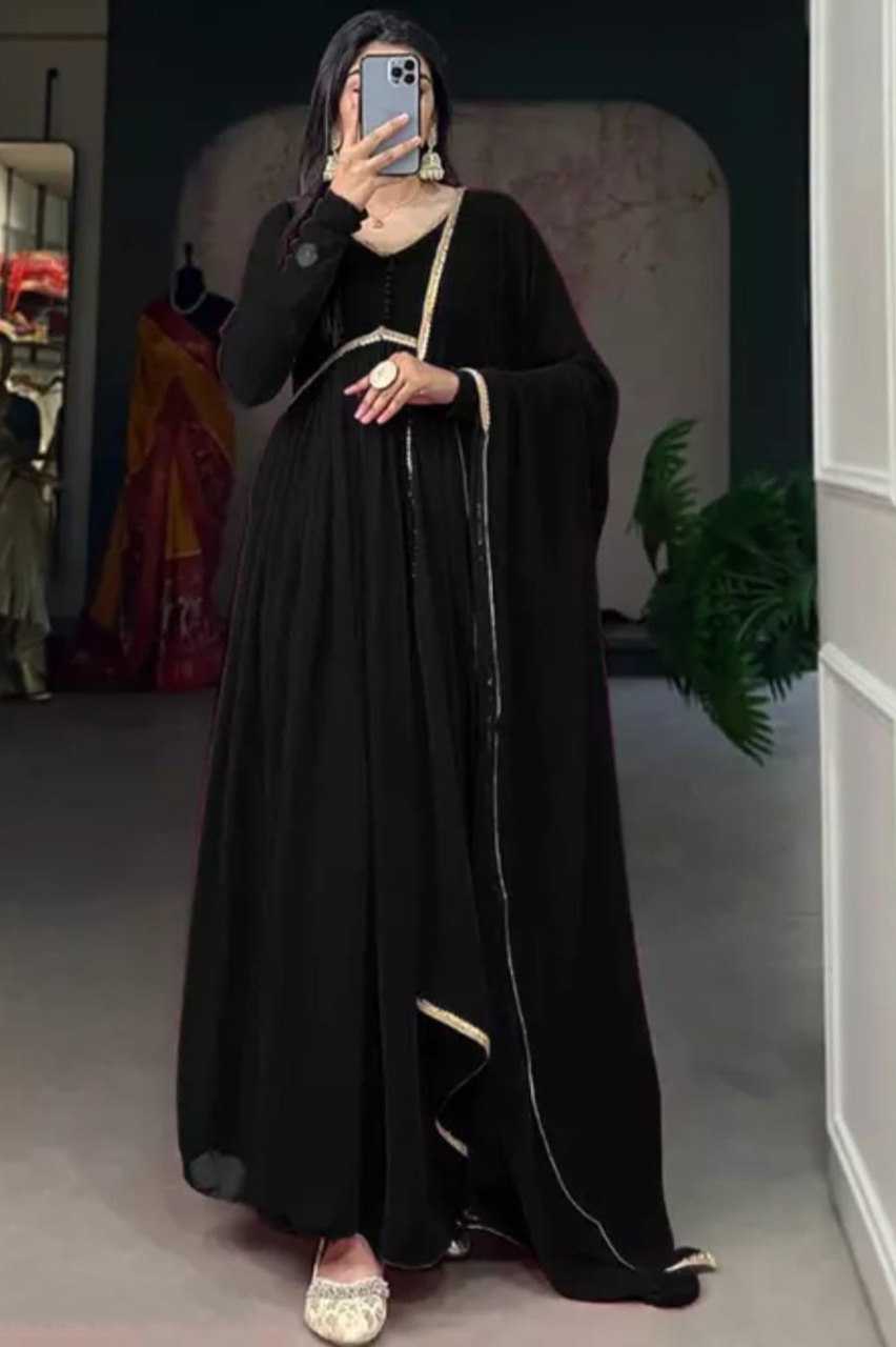 Ynf Georgette KESH559 380 Gowns Western Wears Festive Collections Wholesale Long Gowns Georgette Gown Black Gown Manufacturer