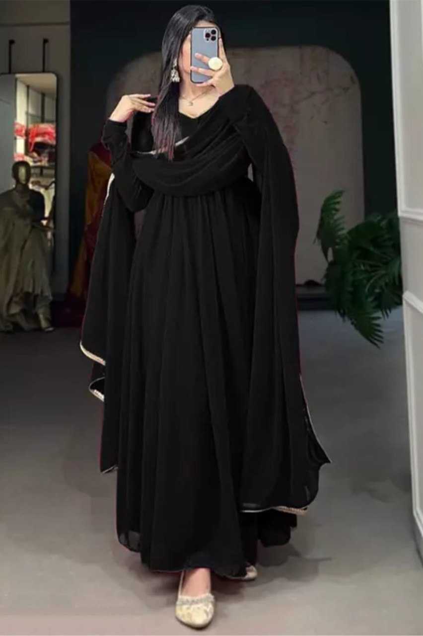 Ynf Georgette KESH559 380 Gowns Western Wears Festive Collections Wholesale Long Gowns Georgette Gown Black Gown Manufacturer