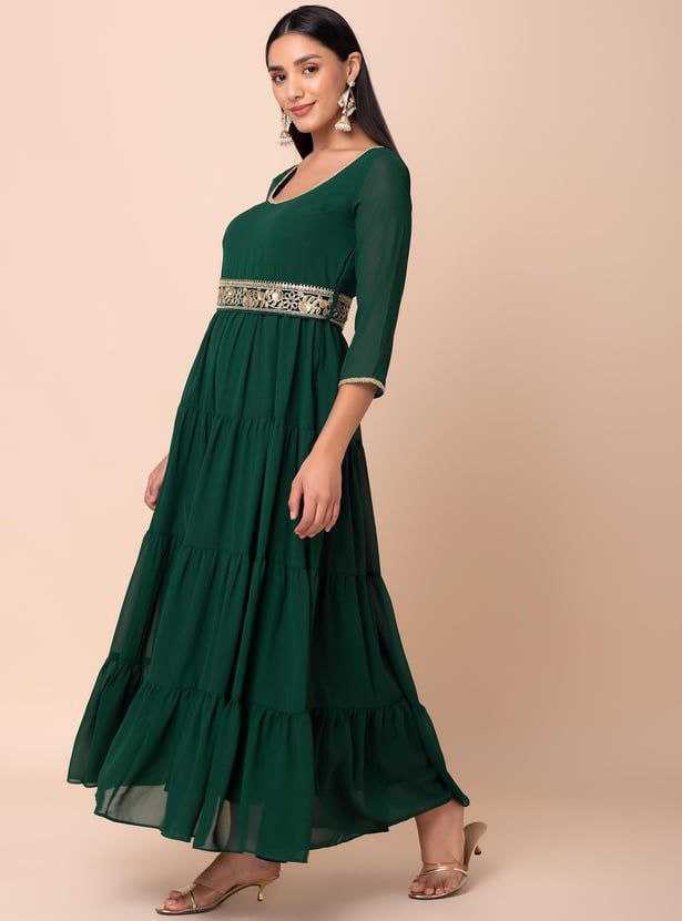 Ynf Georgette KESH559 386 Gowns Western Wears Festive Collections Wholesale Georgette Gown Party Wear Gowns Gown With Belt Manufacturer