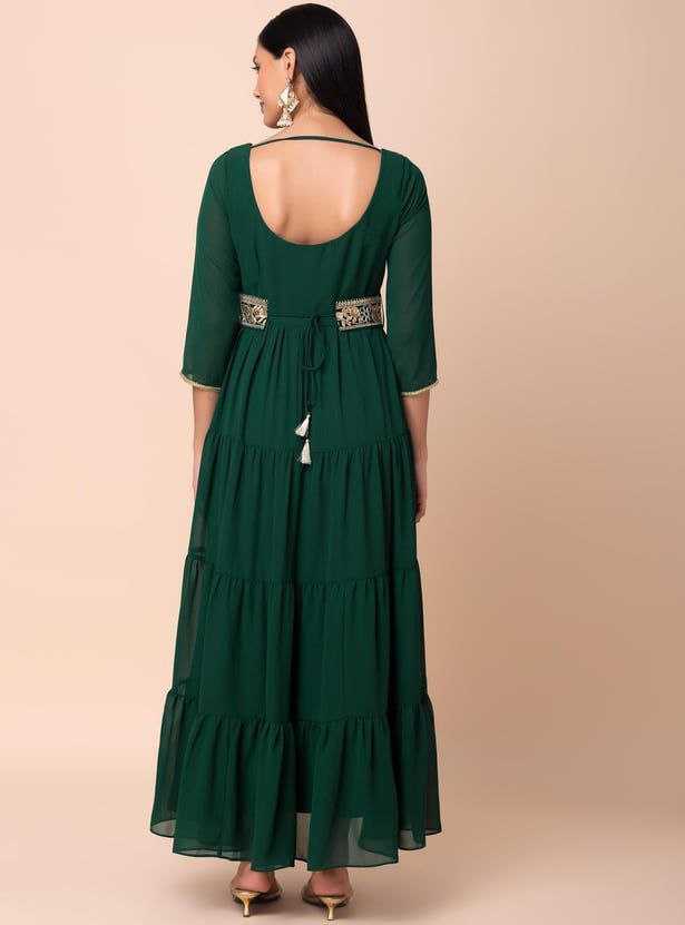 Ynf Georgette KESH559 386 Gowns Western Wears Festive Collections Wholesale Georgette Gown Party Wear Gowns Gown With Belt Manufacturer