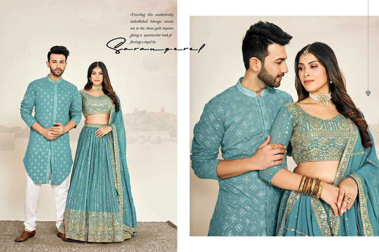 Ynf Georgette RIN131 03 Couple Wear Wholesale Couple Matching Ethnic Outfits Manufacturer