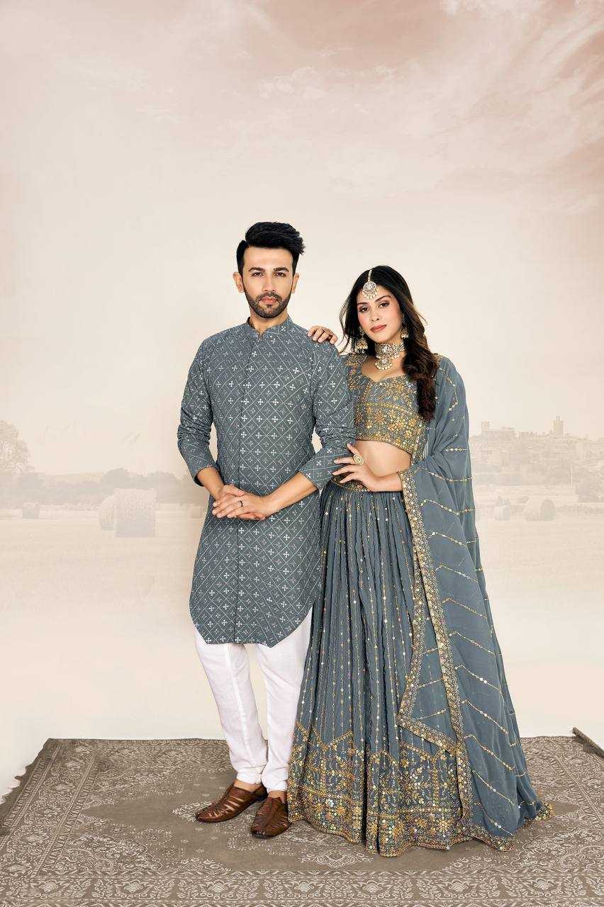 Ynf Georgette RIN131 03 Couple Wear Wholesale Couple Matching Ethnic Outfits Manufacturer