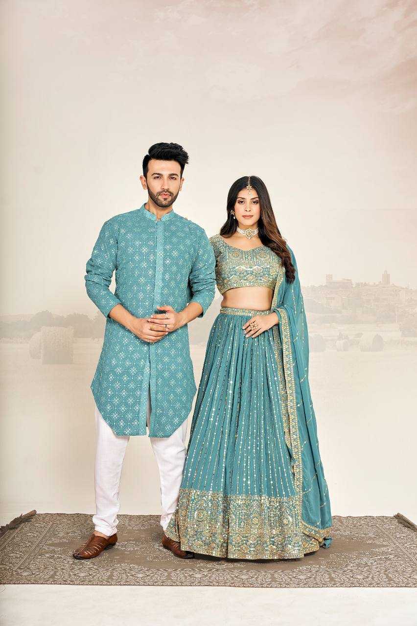 Ynf Georgette RIN131 03 Couple Wear Wholesale Couple Matching Ethnic Outfits Manufacturer