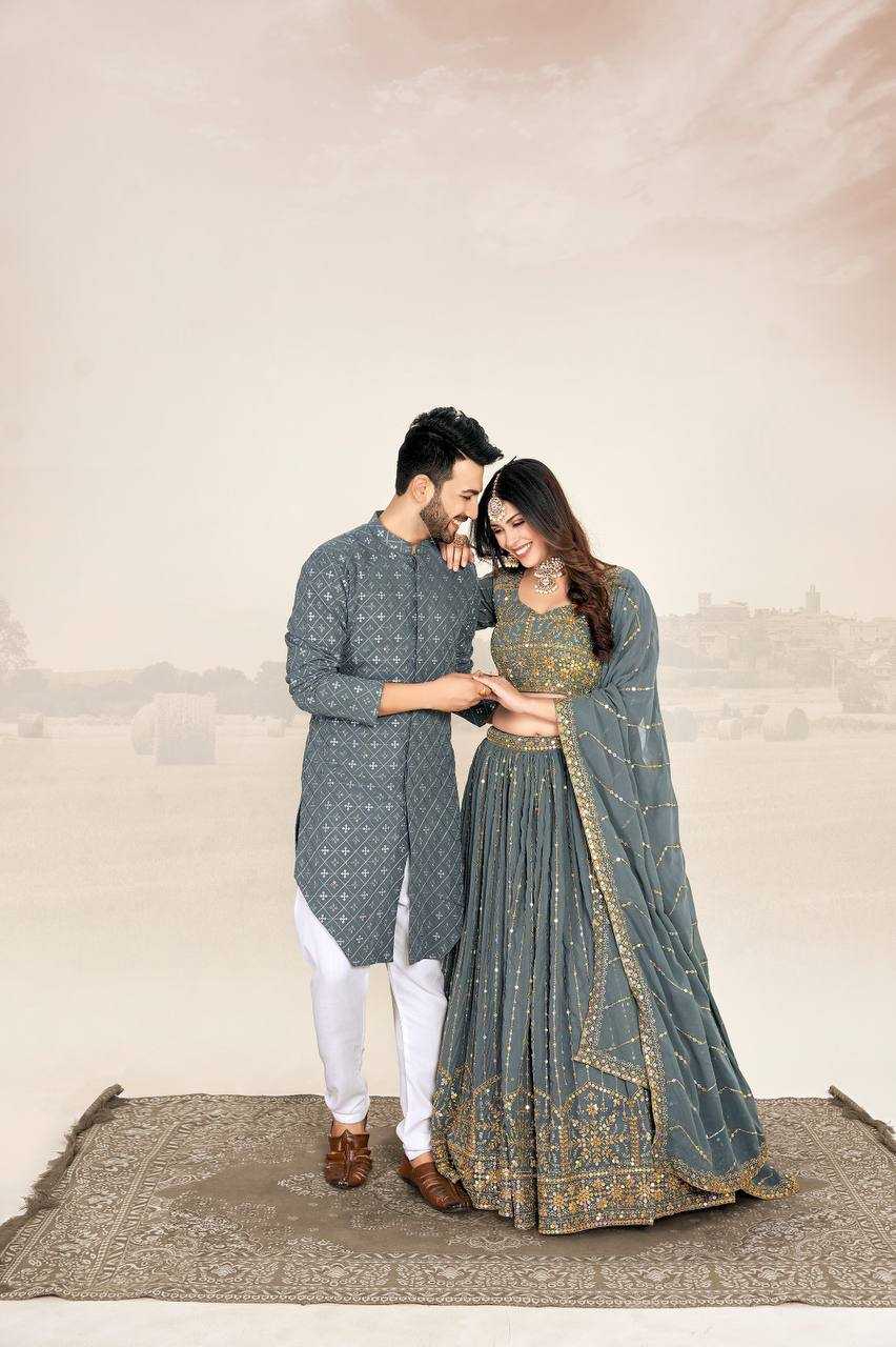 Ynf Georgette RIN131 03 Couple Wear Wholesale Couple Matching Ethnic Outfits Manufacturer