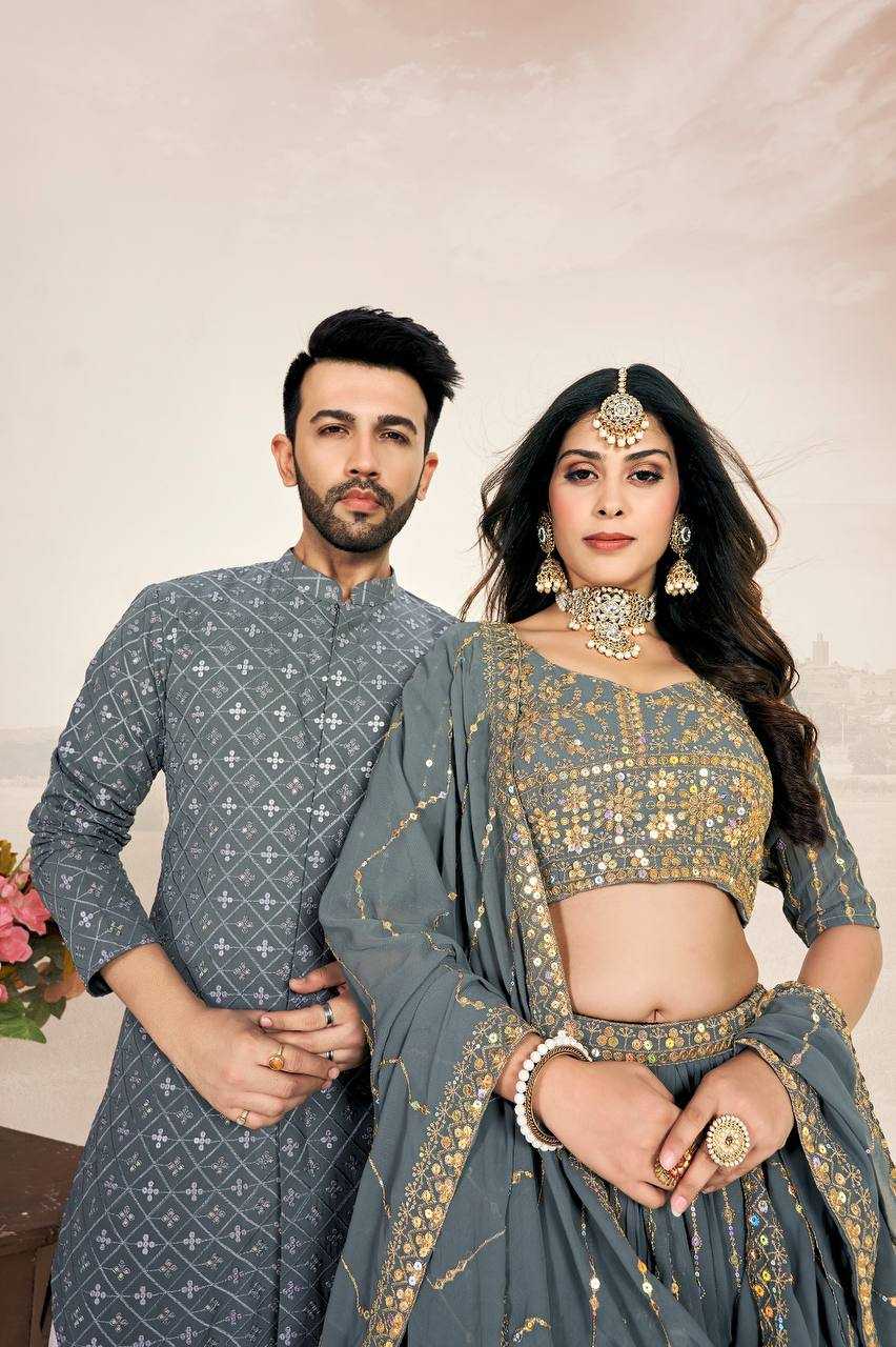 Ynf Georgette RIN131 03 Couple Wear Wholesale Couple Matching Ethnic Outfits Manufacturer