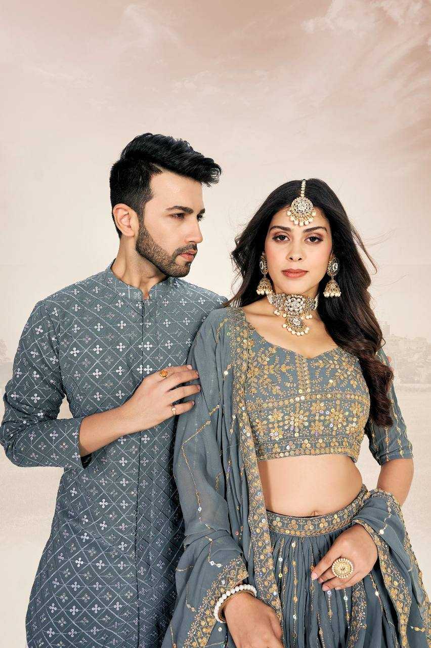 Ynf Georgette RIN131 03 Couple Wear Wholesale Couple Matching Ethnic Outfits Manufacturer