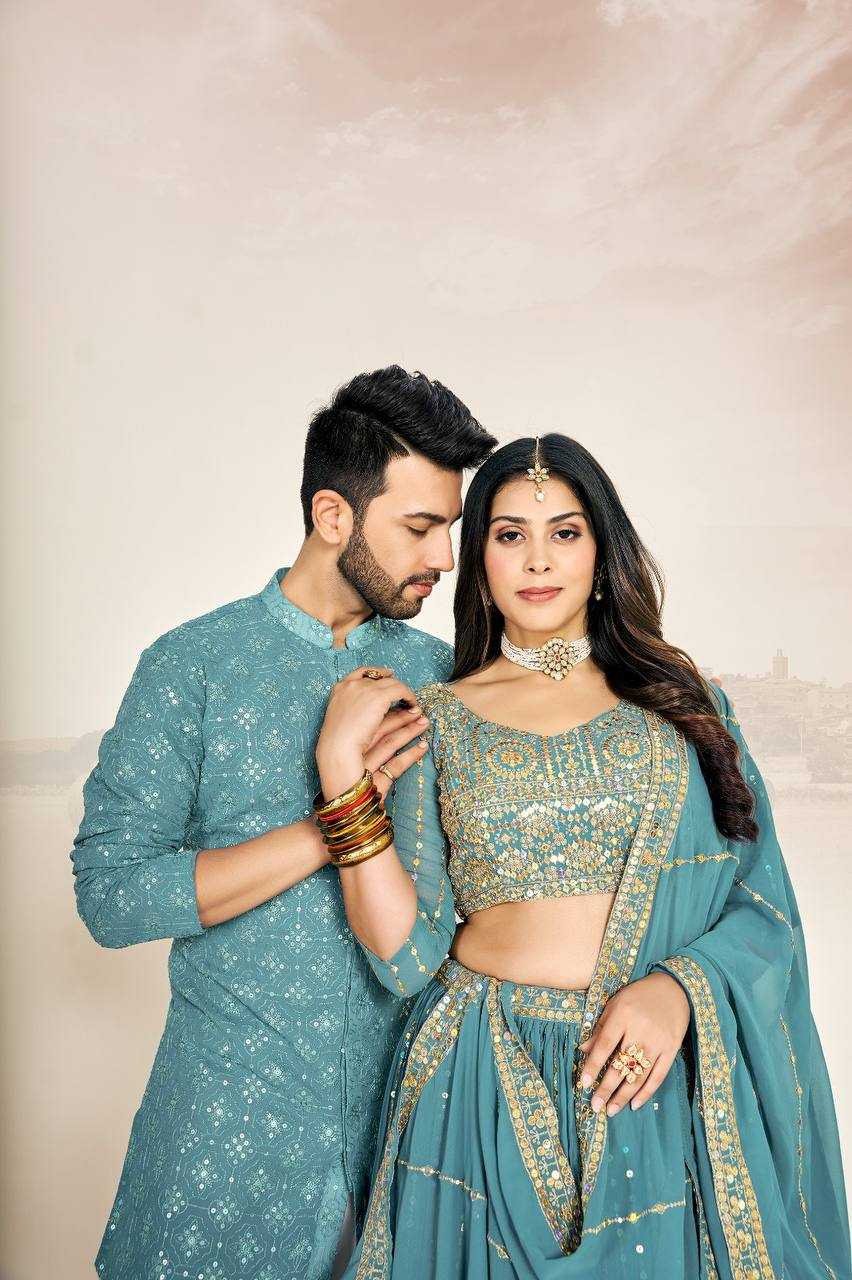 Ynf Georgette RIN131 03 Couple Wear Wholesale Couple Matching Ethnic Outfits Manufacturer