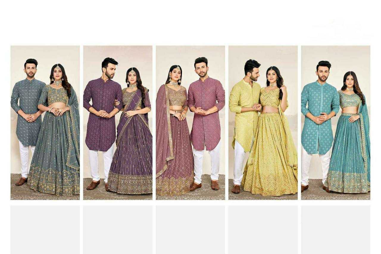 Ynf Georgette RIN131 03 Couple Wear Wholesale Couple Matching Ethnic Outfits Manufacturer