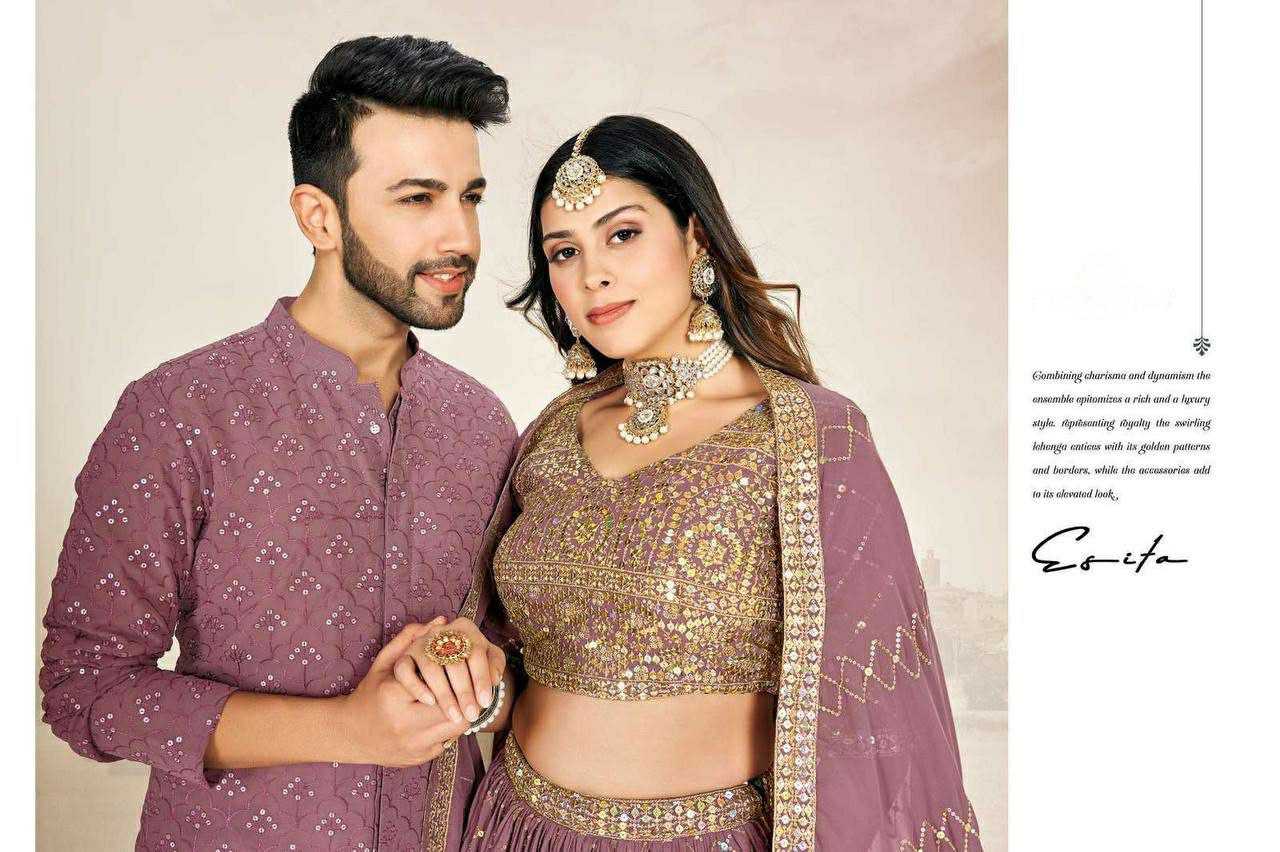 Ynf Georgette RIN131 03 Couple Wear Wholesale Couple Matching Ethnic Outfits Manufacturer