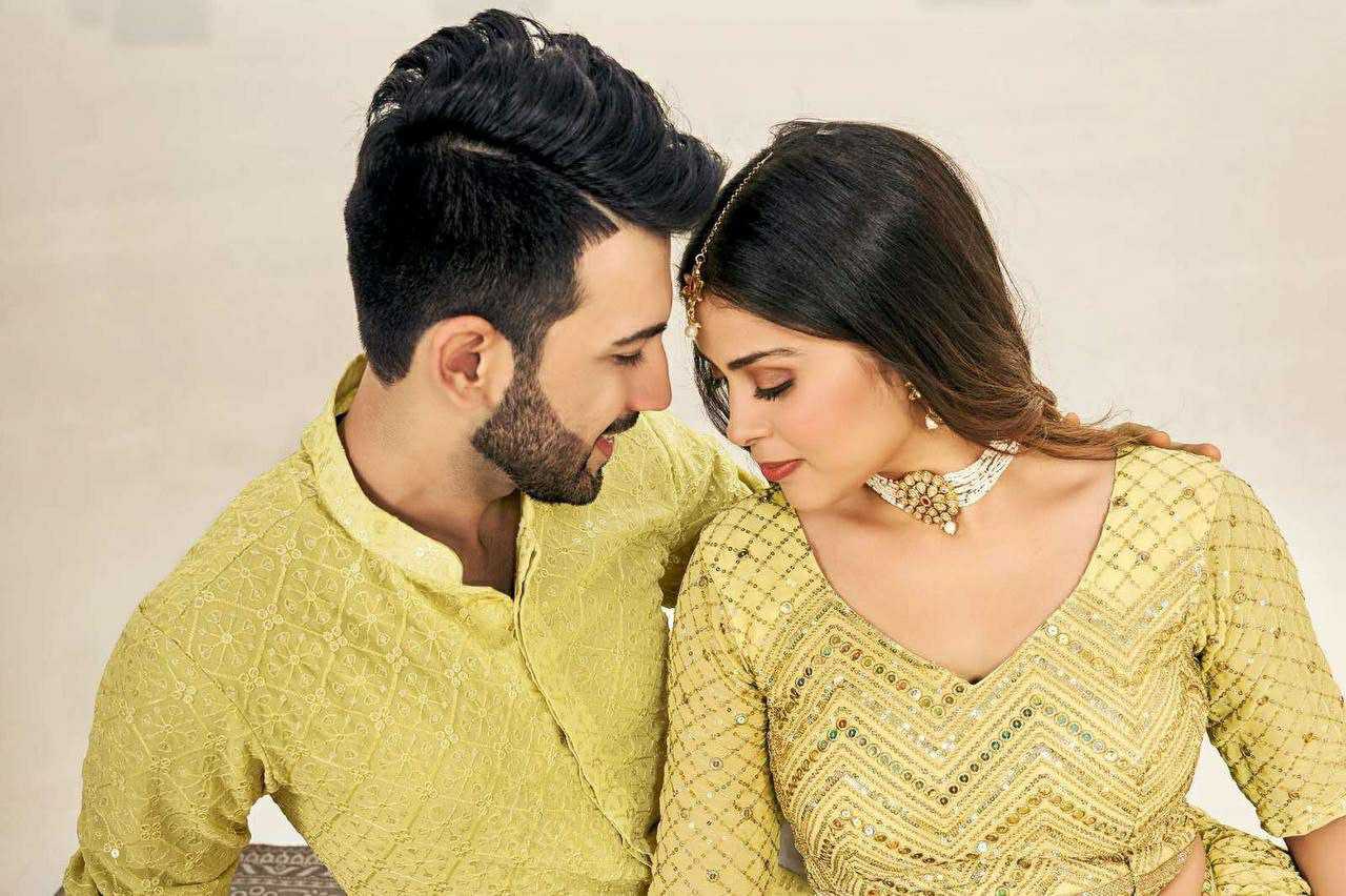 Ynf Georgette RIN131 03 Couple Wear Wholesale Couple Matching Ethnic Outfits Manufacturer