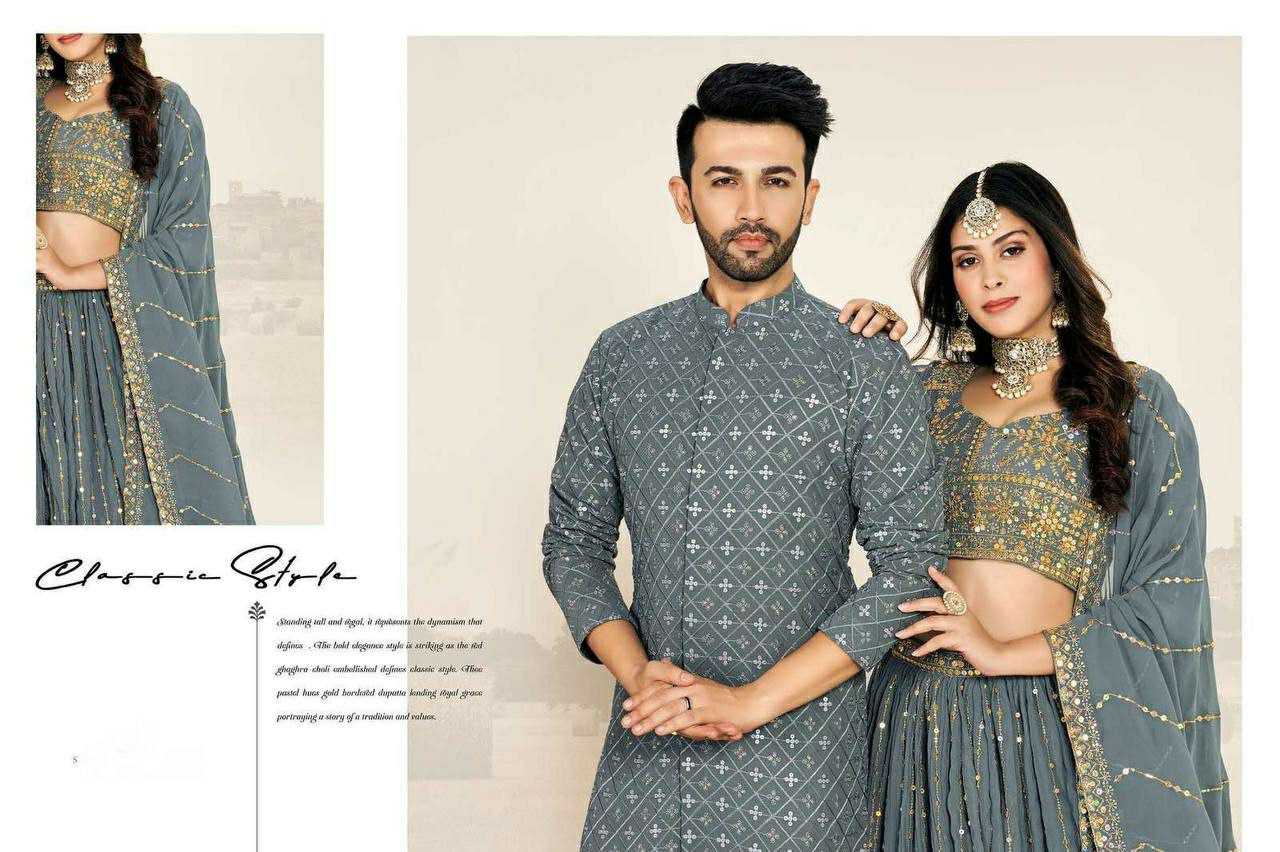 Ynf Georgette RIN131 03 Couple Wear Wholesale Couple Matching Ethnic Outfits Manufacturer