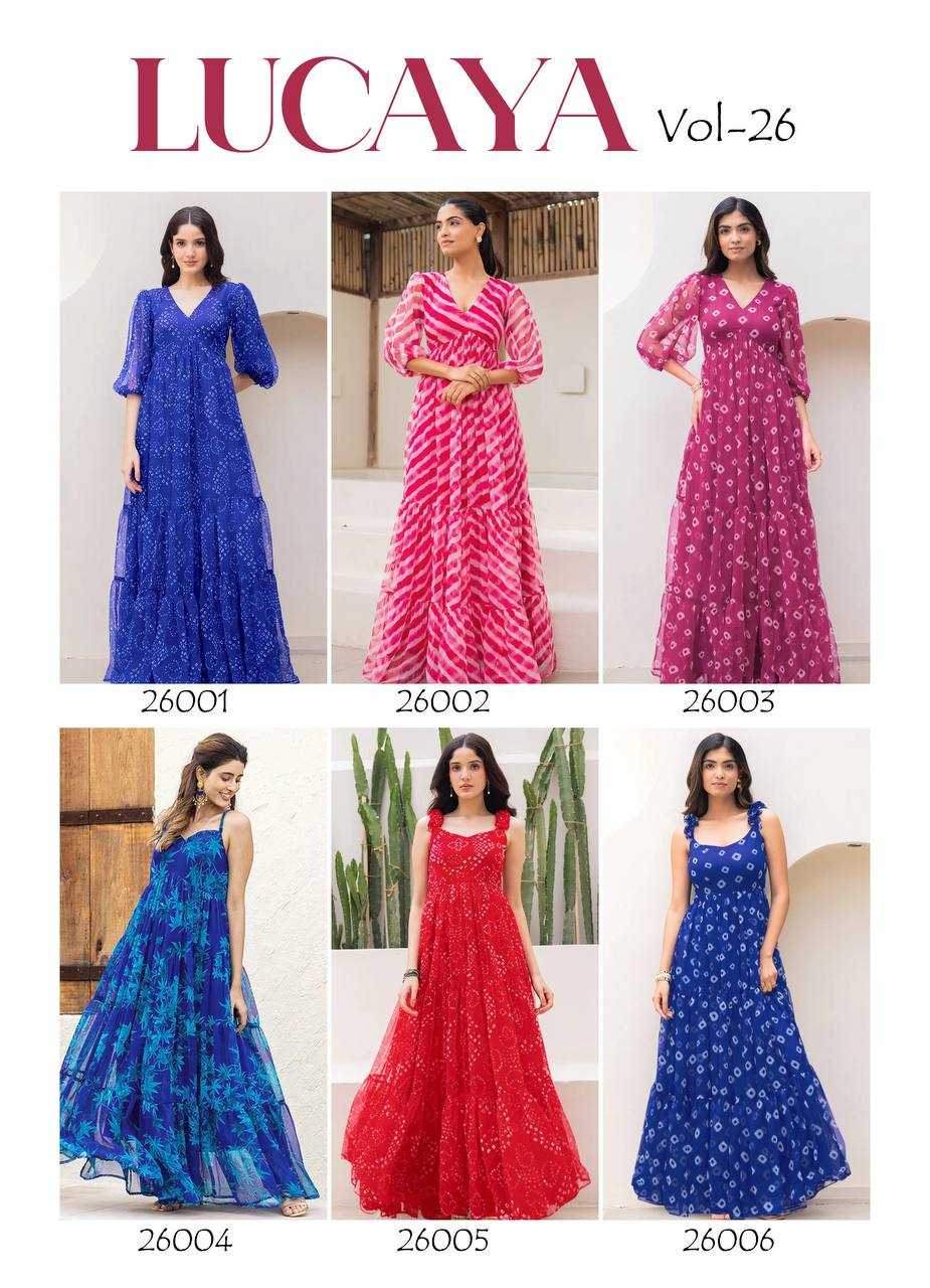 Ynf Georgette RIN131 26001 Gowns Wholesale Printed Gowns Long Gowns Georgette Gown Manufacturer