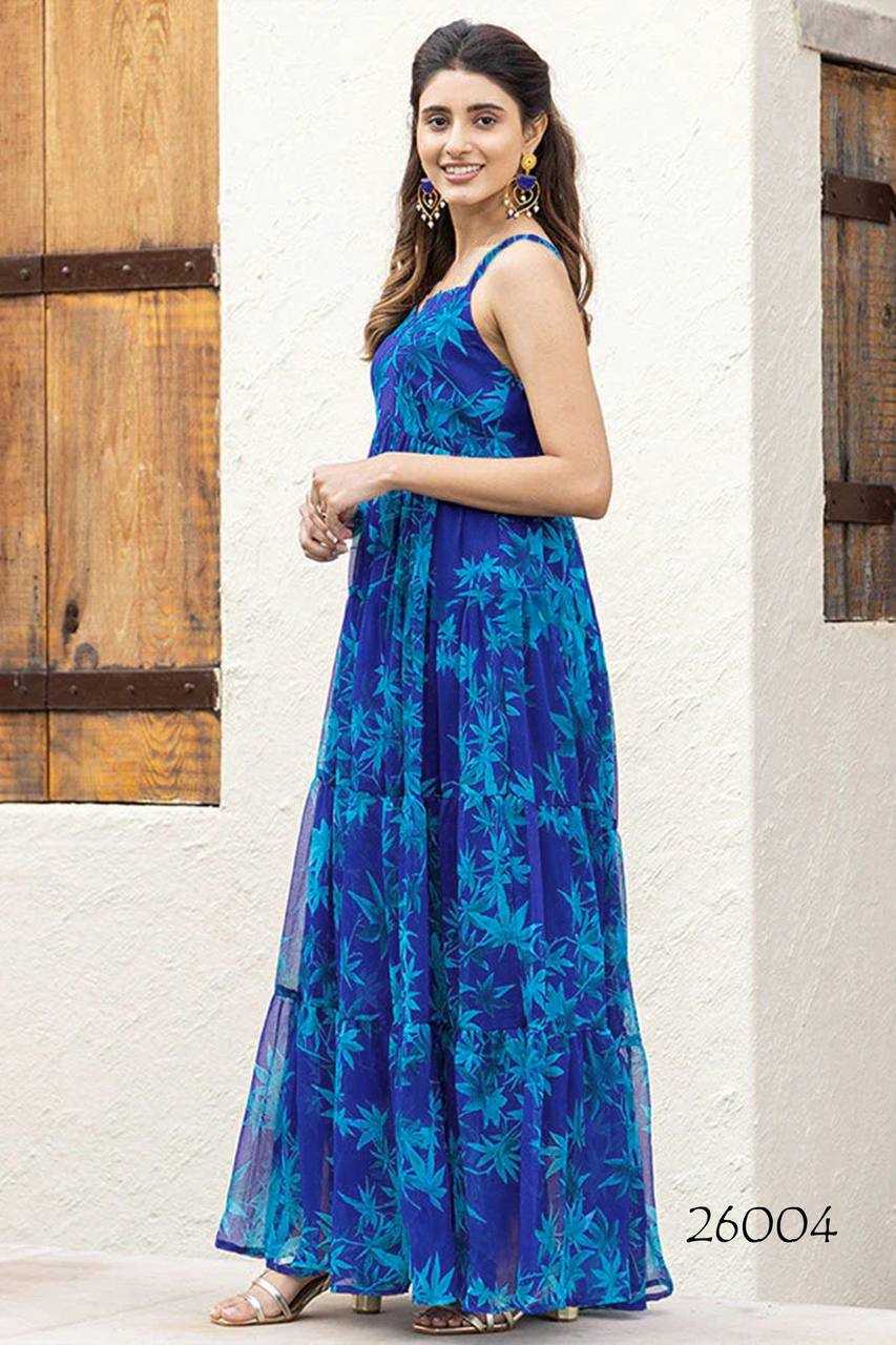 Ynf Georgette RIN131 26001 Gowns Wholesale Printed Gowns Long Gowns Georgette Gown Manufacturer