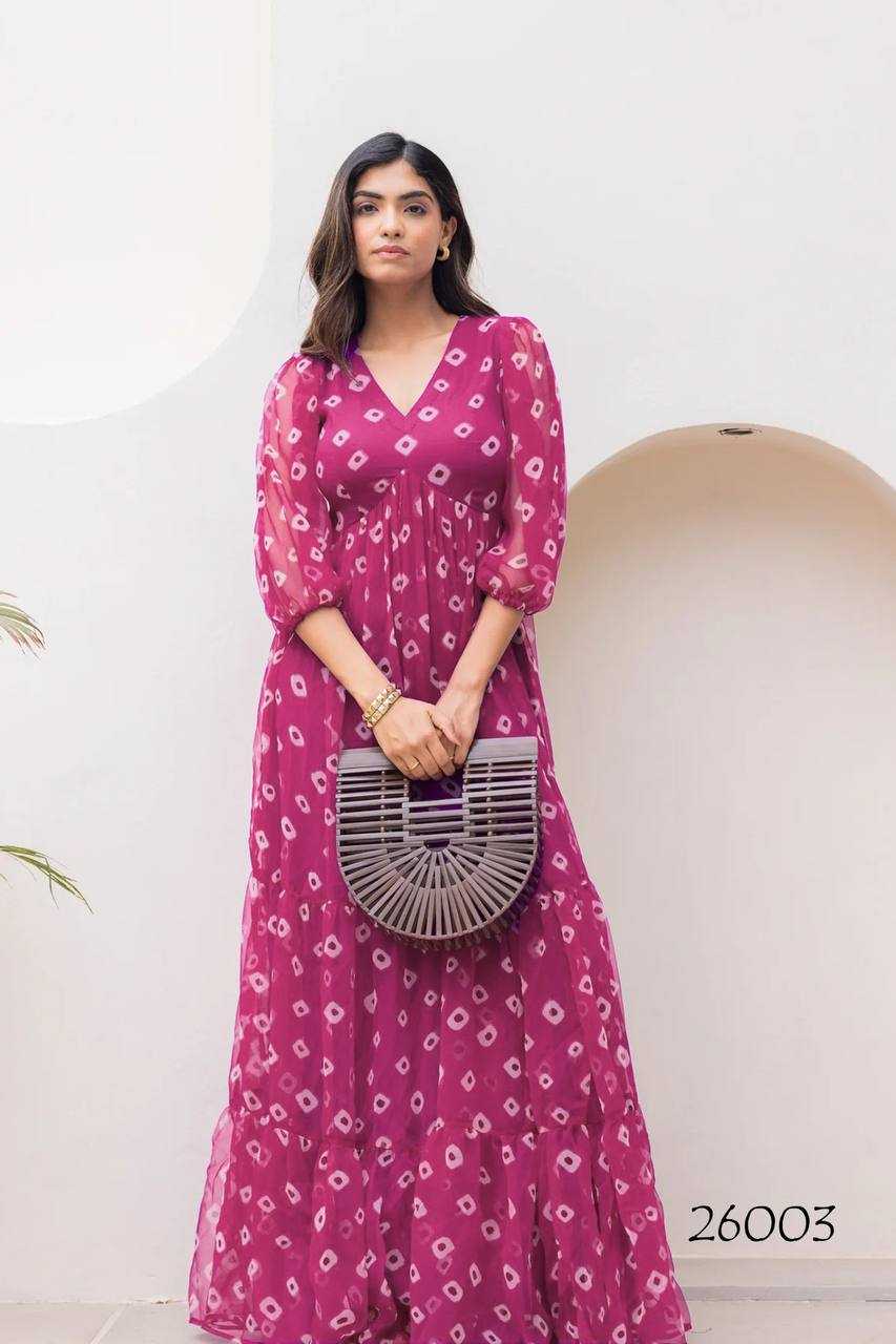 Ynf Georgette RIN131 26001 Gowns Wholesale Printed Gowns Long Gowns Georgette Gown Manufacturer