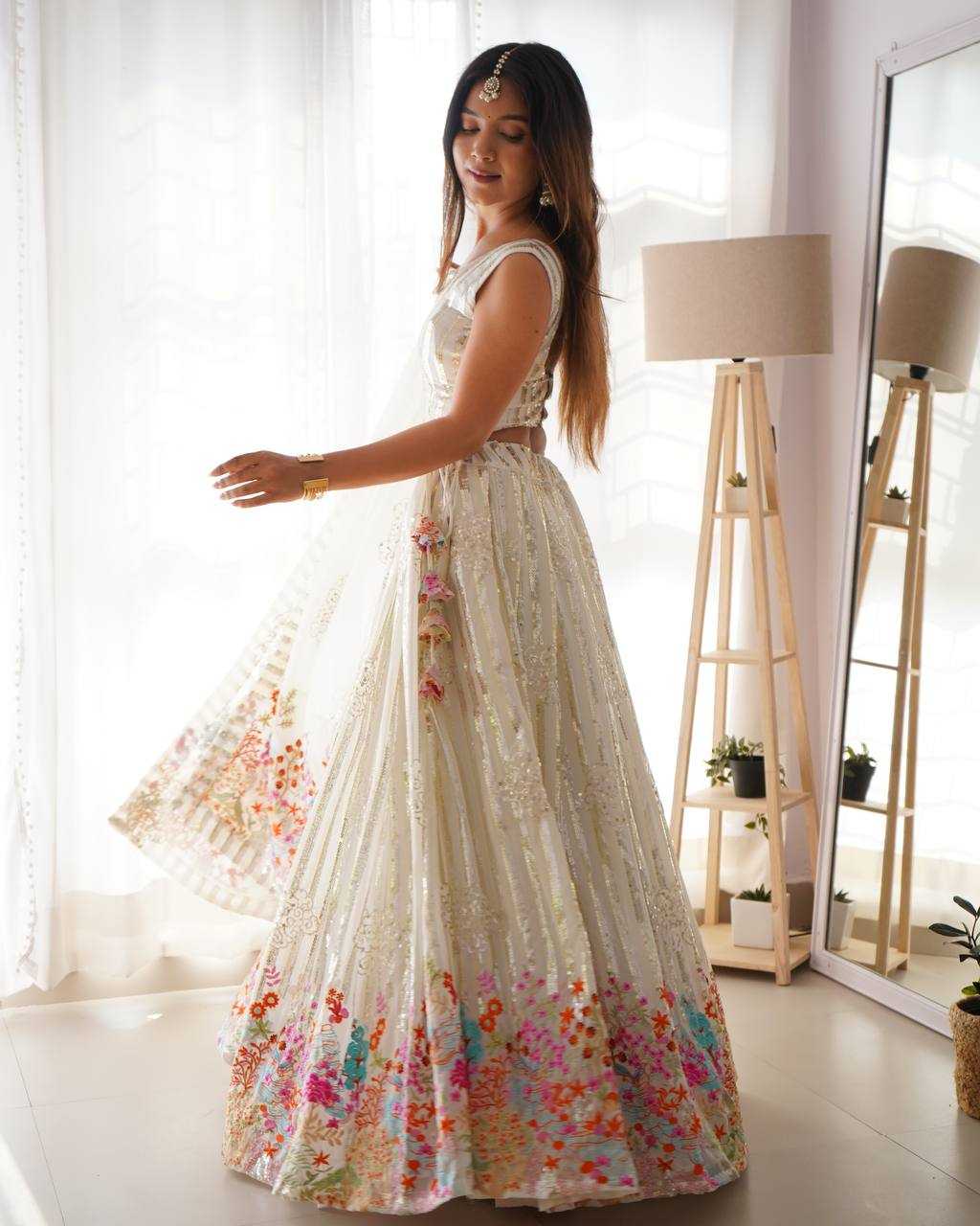 Ynf Georgette RIN133 33 Lehengas Wholesale Fancy Lehenga Sequins Lehenga White Lehenga Manufacturer