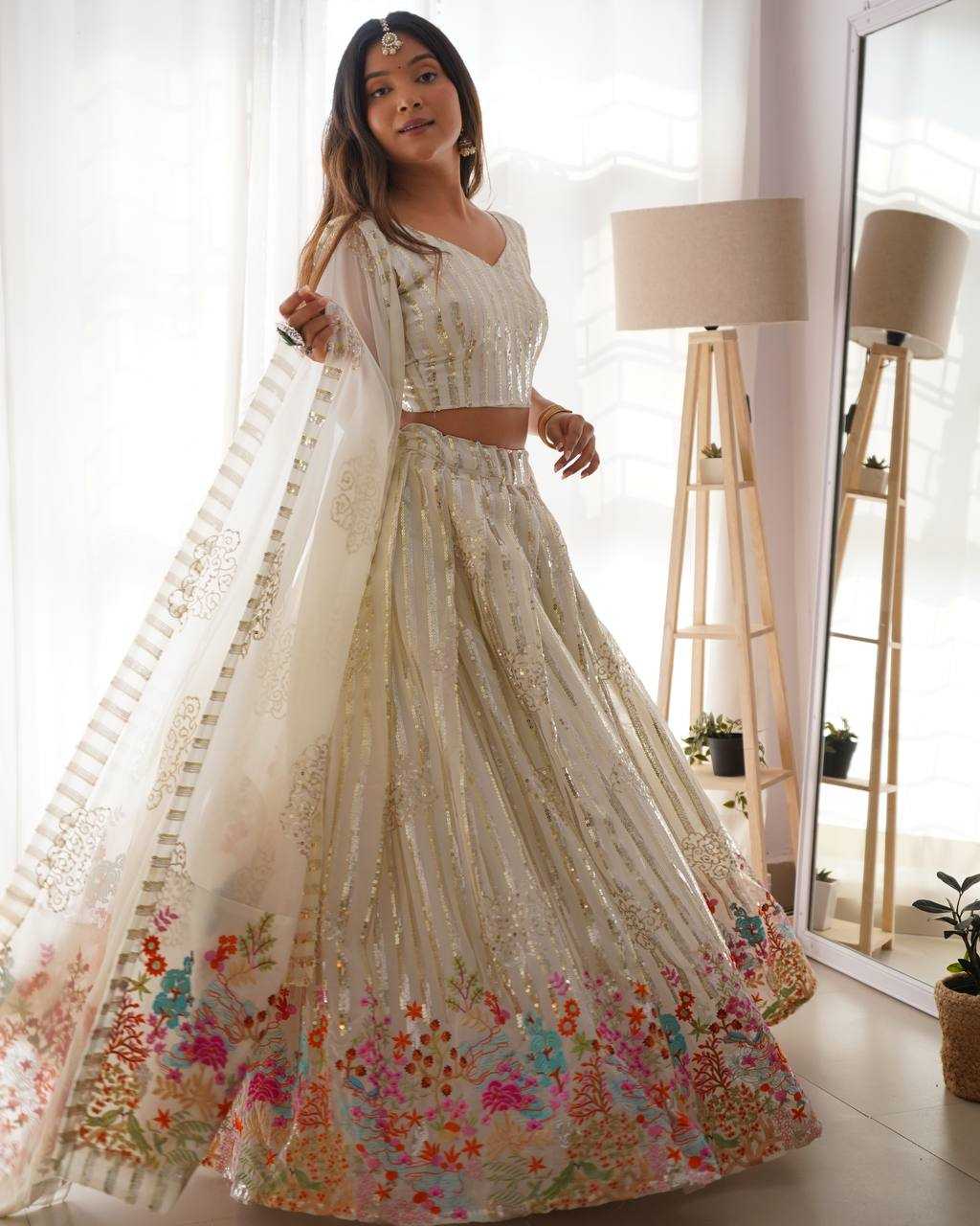 Ynf Georgette RIN133 33 Lehengas Wholesale Fancy Lehenga Sequins Lehenga White Lehenga Manufacturer