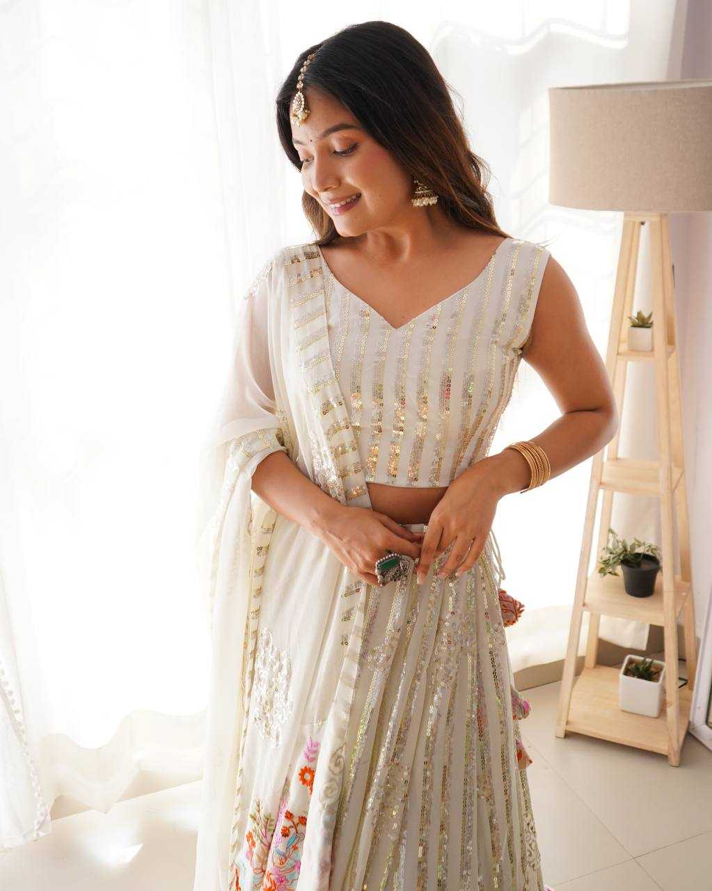 Ynf Georgette RIN133 33 Lehengas Wholesale Fancy Lehenga Sequins Lehenga White Lehenga Manufacturer