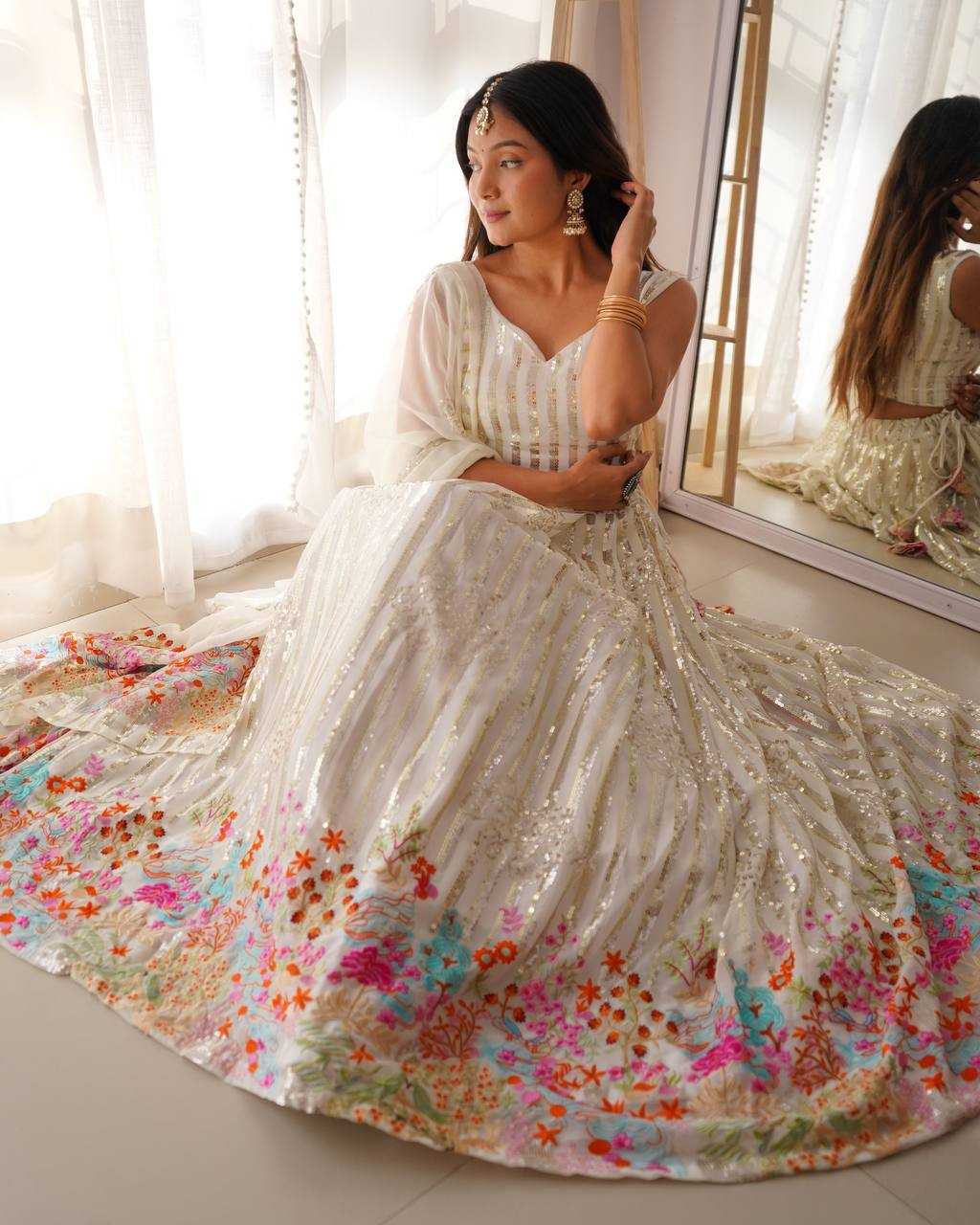 Ynf Georgette RIN133 33 Lehengas Wholesale Fancy Lehenga Sequins Lehenga White Lehenga Manufacturer