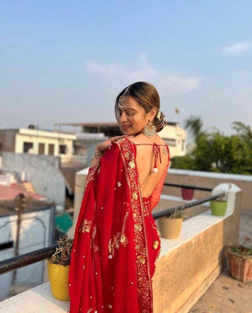 Ynf Georgette RIN134 0197 Sarees Wedding Collections Wholesale Georgette Sarees Embroidered Sarees Red Sarees Manufacturer