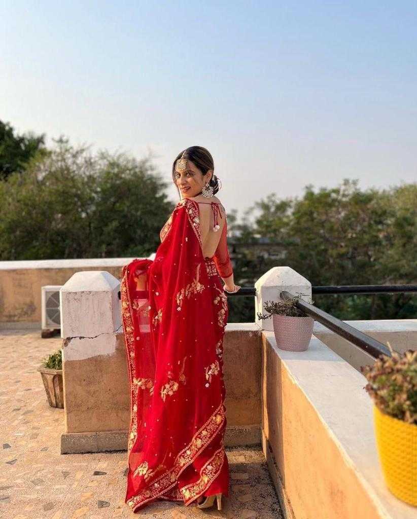 Ynf Georgette RIN134 0197 Sarees Wedding Collections Wholesale Georgette Sarees Embroidered Sarees Red Sarees Manufacturer