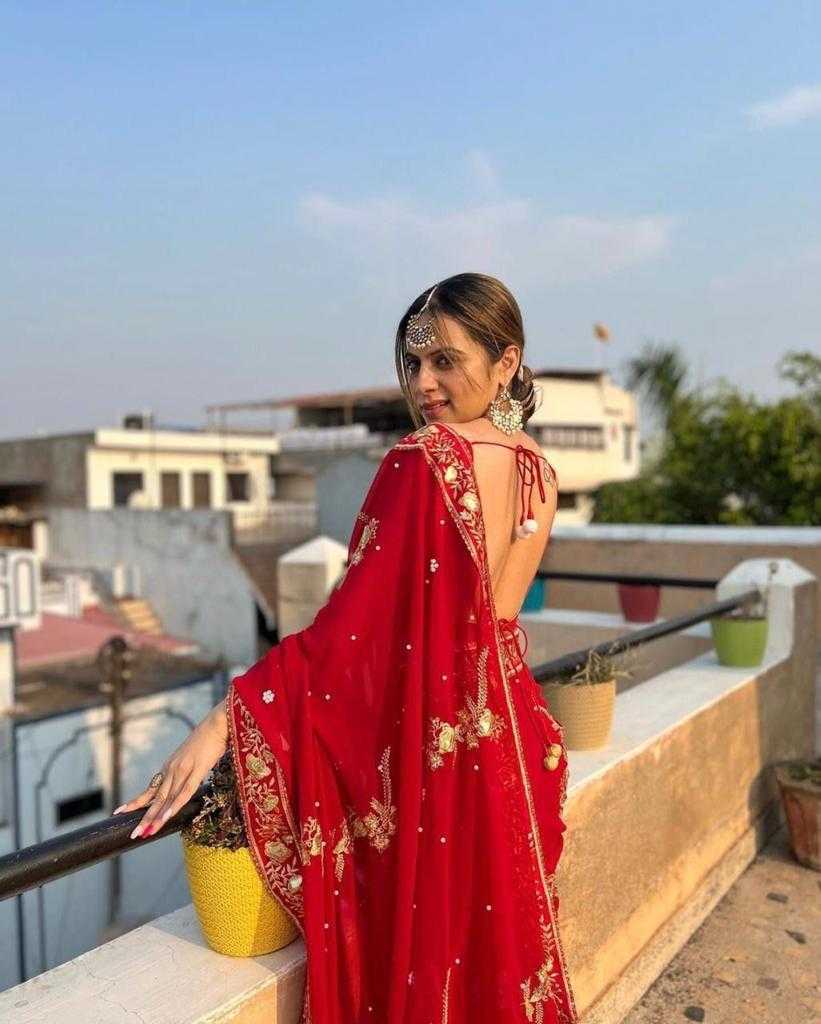 Ynf Georgette RIN134 0197 Sarees Wedding Collections Wholesale Georgette Sarees Embroidered Sarees Red Sarees Manufacturer