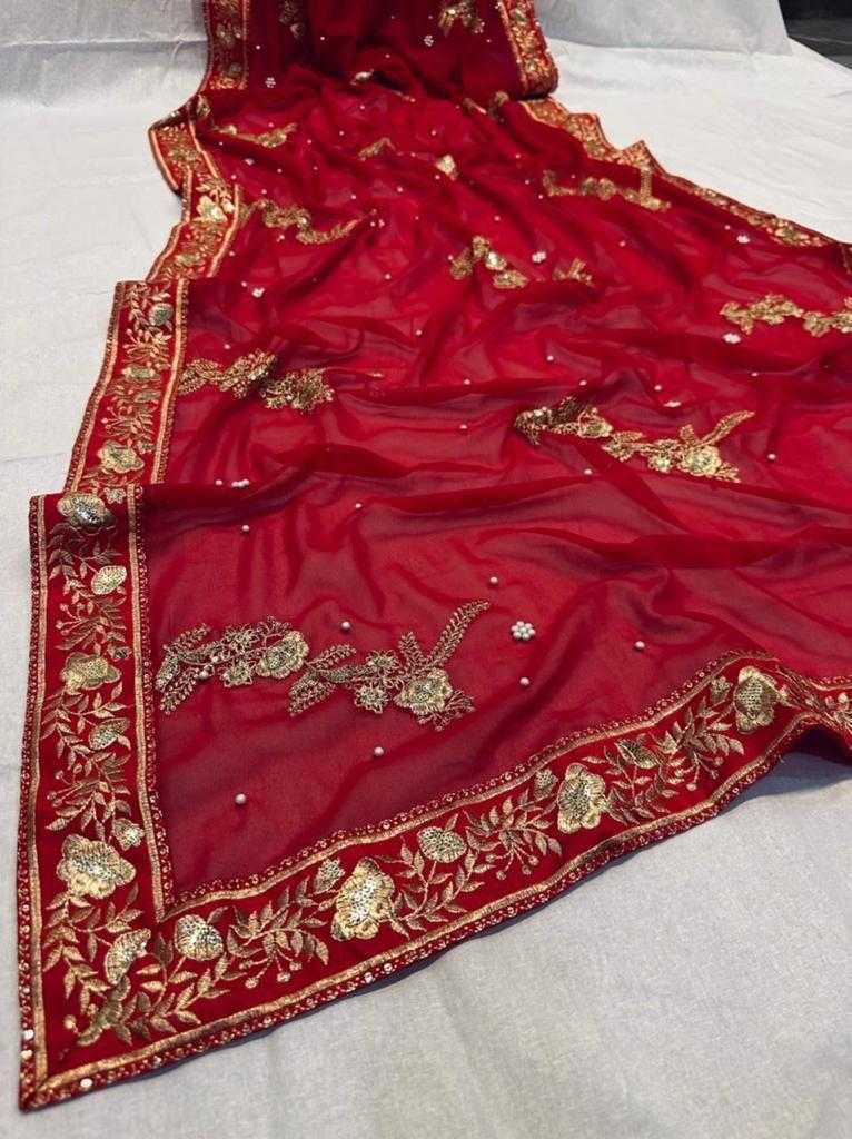 Ynf Georgette RIN134 0197 Sarees Wedding Collections Wholesale Georgette Sarees Embroidered Sarees Red Sarees Manufacturer