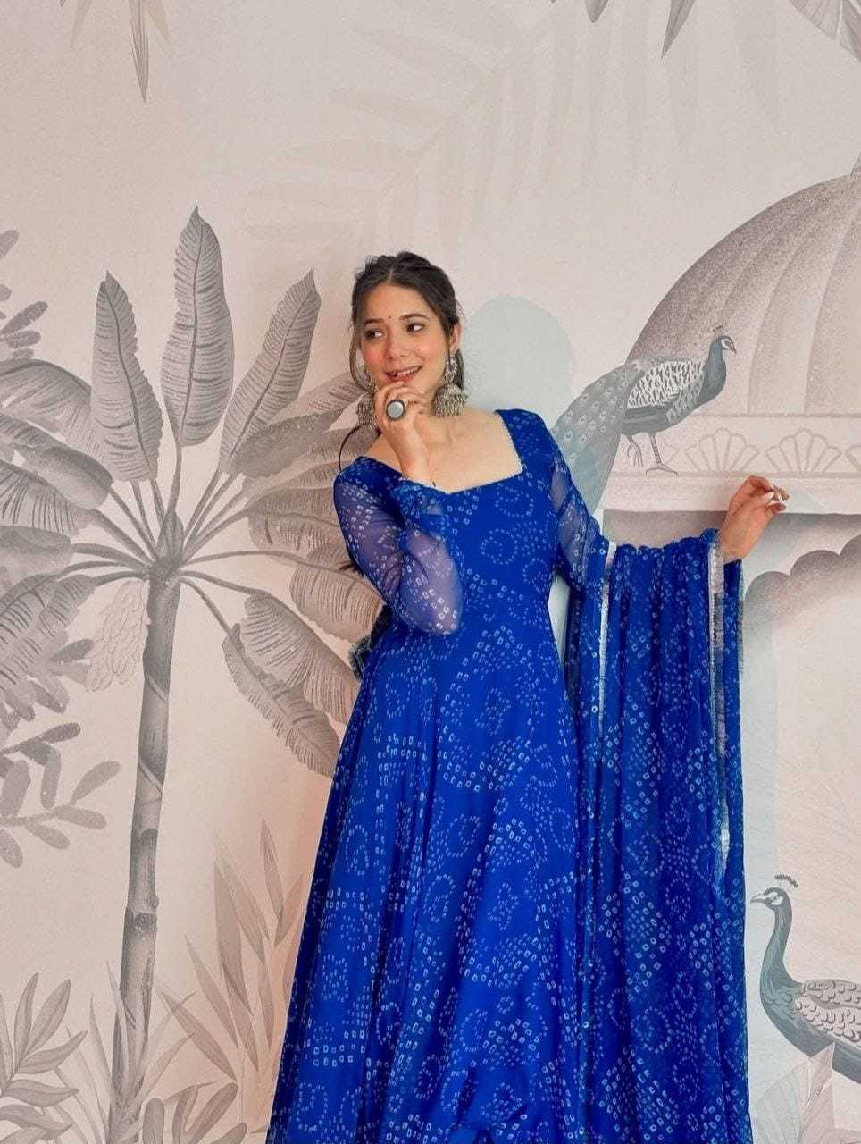 Ynf Georgette RIN157 191 Gowns Plus Size Collections Wholesale Georgette Gown Designer Gowns Blue Gown Manufacturer
