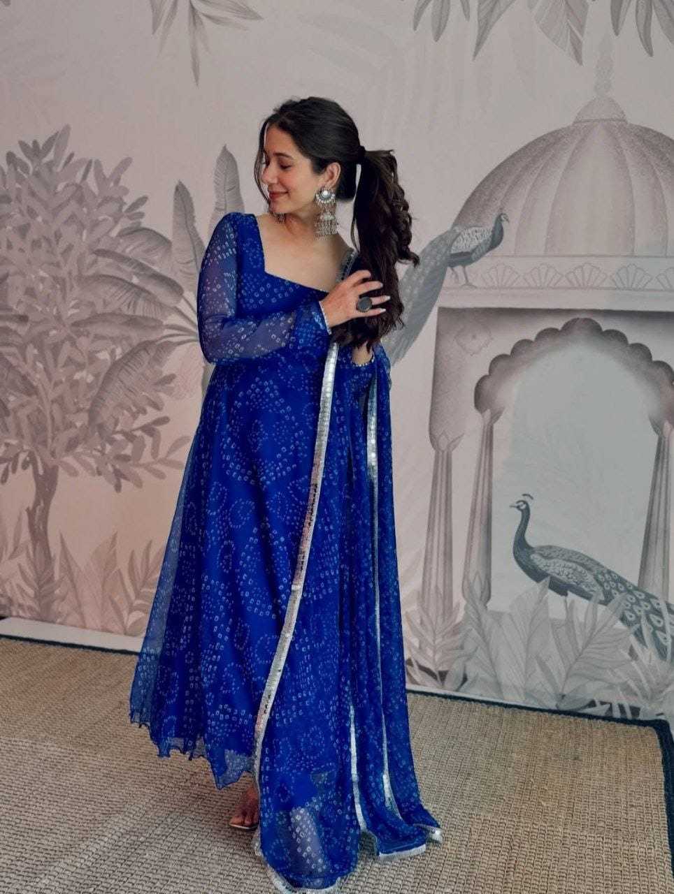 Ynf Georgette RIN157 191 Gowns Plus Size Collections Wholesale Georgette Gown Designer Gowns Blue Gown Manufacturer