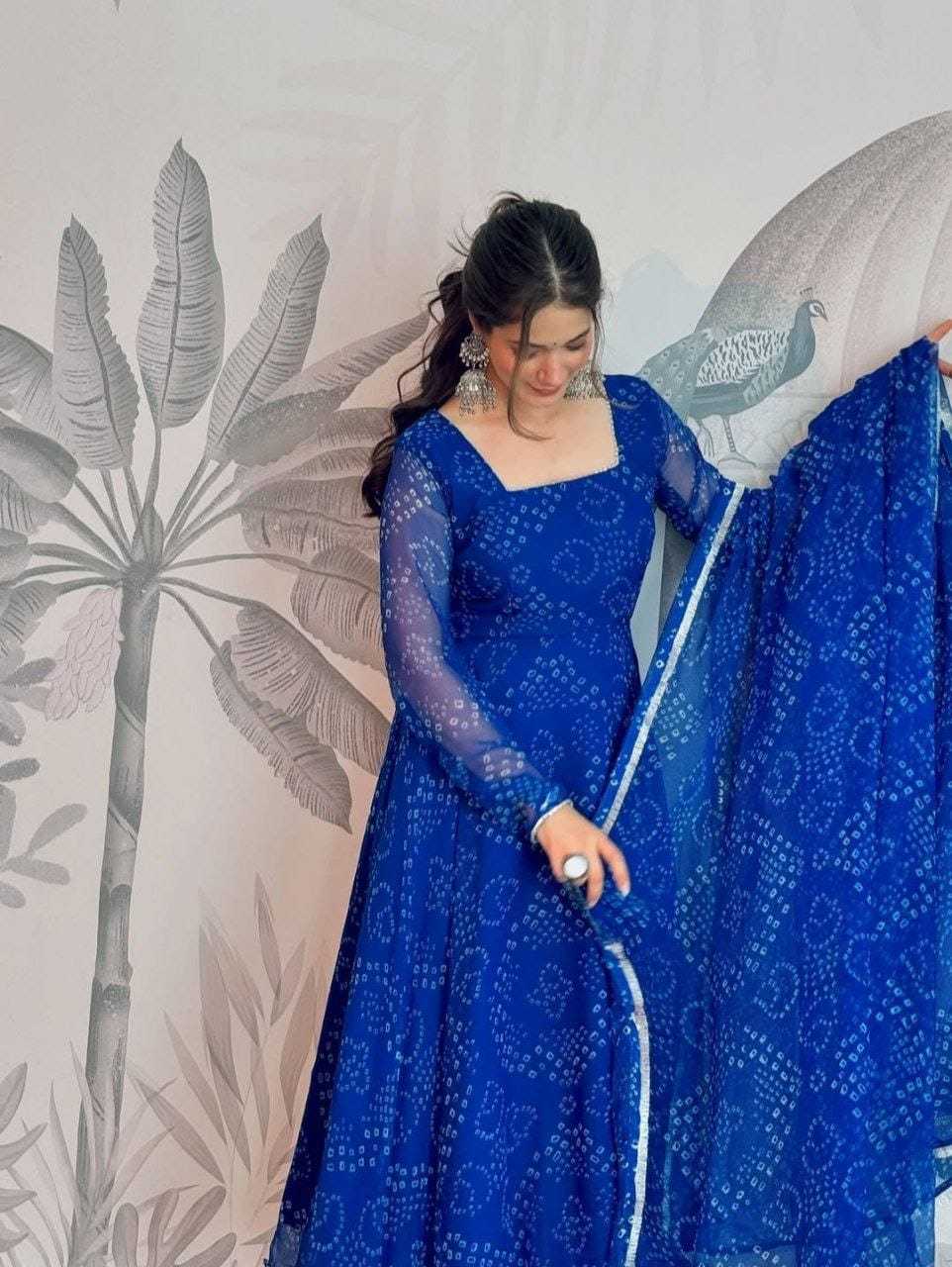 Ynf Georgette RIN157 191 Gowns Plus Size Collections Wholesale Georgette Gown Designer Gowns Blue Gown Manufacturer