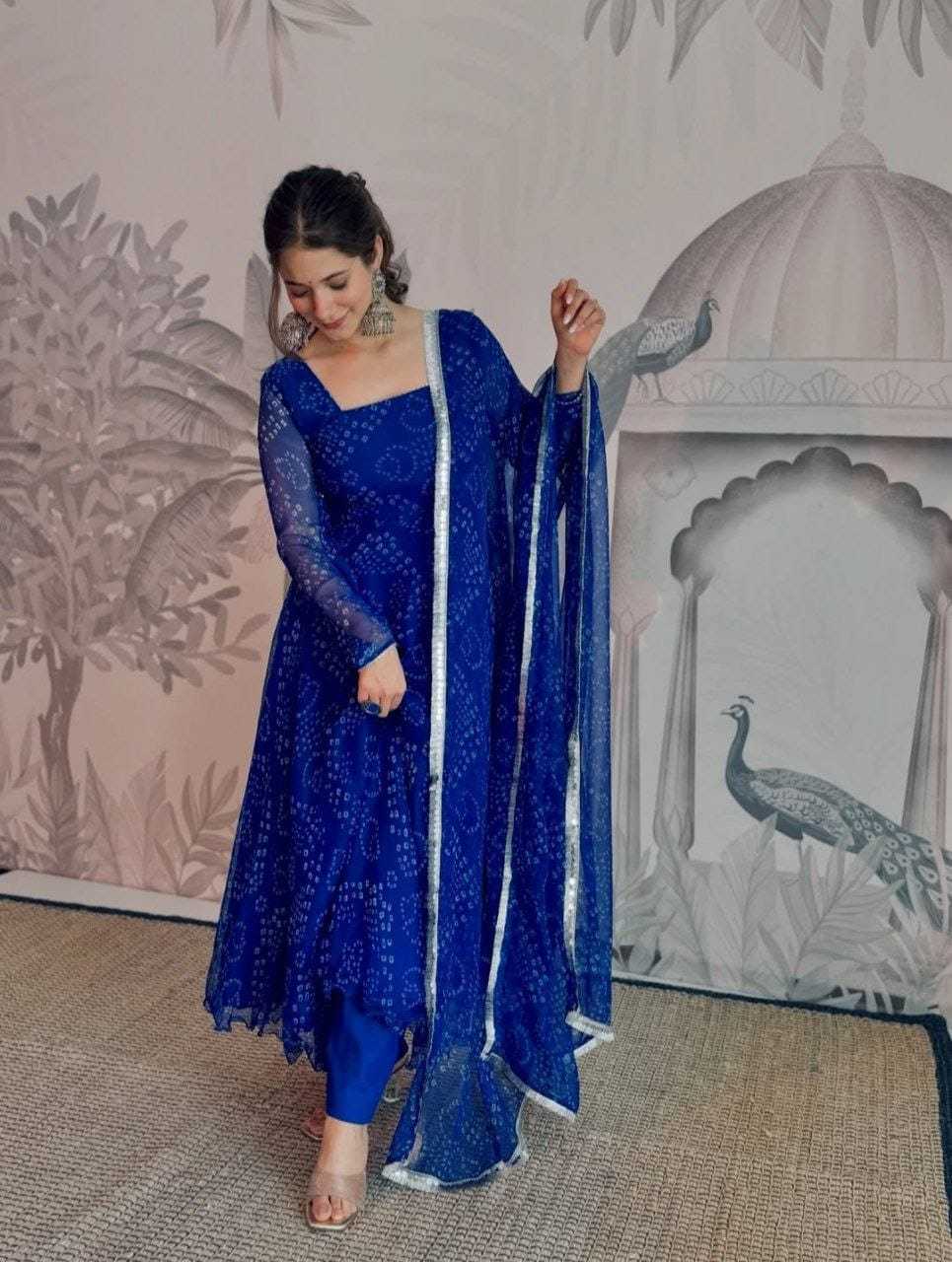 Ynf Georgette RIN157 191 Gowns Plus Size Collections Wholesale Georgette Gown Designer Gowns Blue Gown Manufacturer