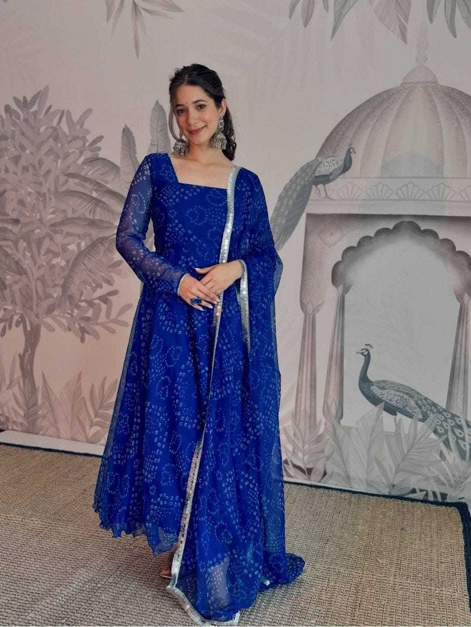 Ynf Georgette RIN157 191 Gowns Plus Size Collections Wholesale Georgette Gown Designer Gowns Blue Gown Manufacturer