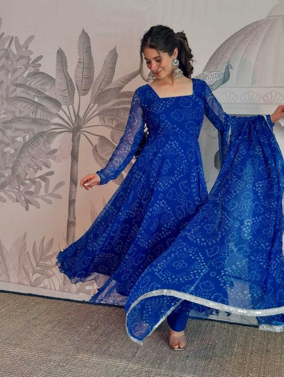 Ynf Georgette RIN157 191 Gowns Plus Size Collections Wholesale Georgette Gown Designer Gowns Blue Gown Manufacturer