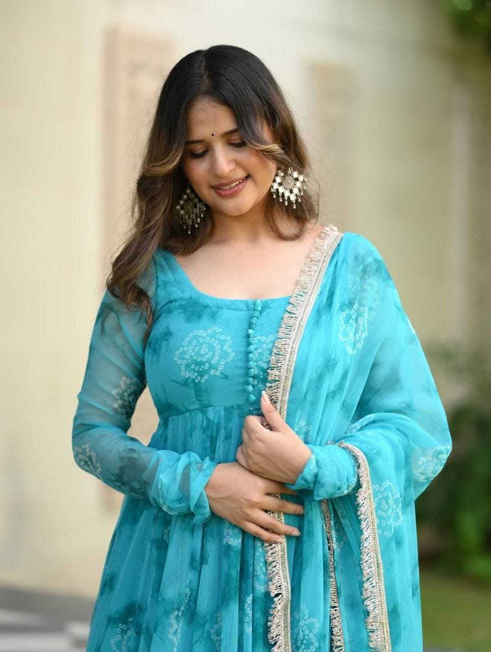 Ynf Georgette RIN157 192 Gowns Plus Size Collections Wholesale Georgette Gown Designer Gowns Blue Gown Manufacturer