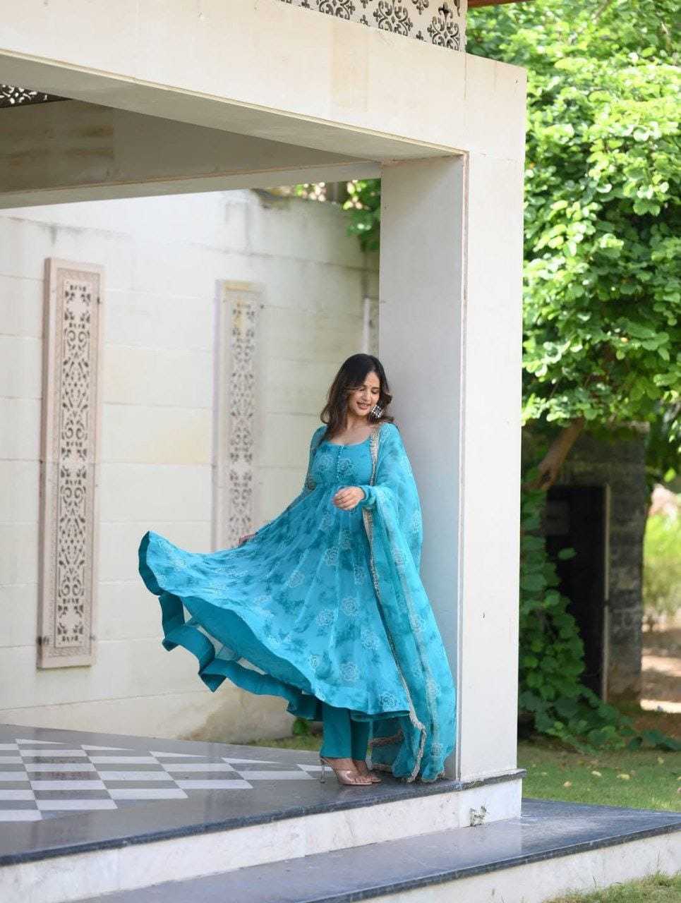 Ynf Georgette RIN157 192 Gowns Plus Size Collections Wholesale Georgette Gown Designer Gowns Blue Gown Manufacturer