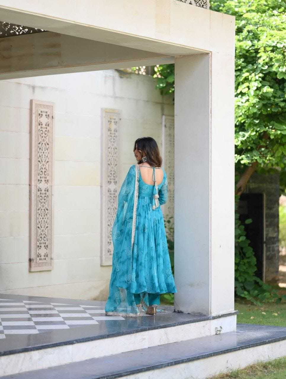 Ynf Georgette RIN157 192 Gowns Plus Size Collections Wholesale Georgette Gown Designer Gowns Blue Gown Manufacturer
