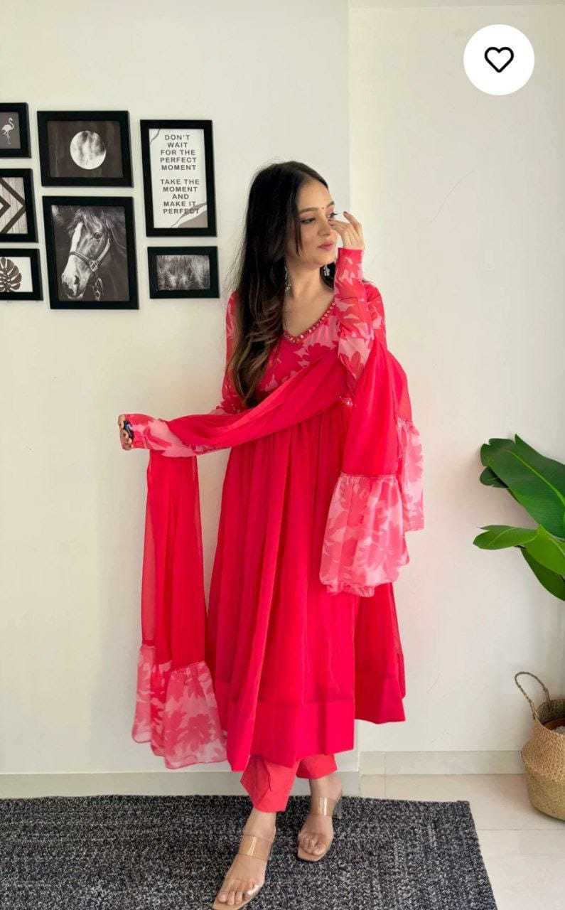 Ynf Georgette RIN157 194 Gowns Plus Size Collections Wholesale Party Gowns Georgette Gown Red Gown Manufacturer