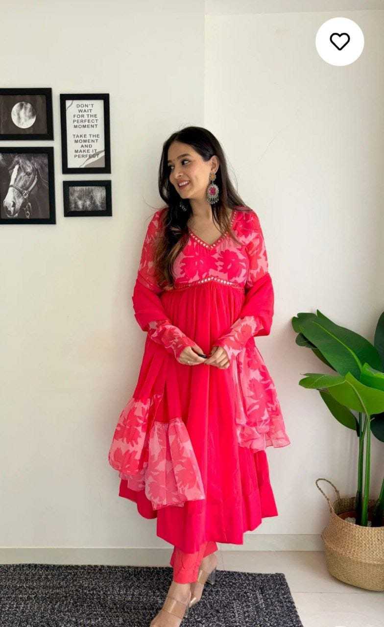 Ynf Georgette RIN157 194 Gowns Plus Size Collections Wholesale Party Gowns Georgette Gown Red Gown Manufacturer