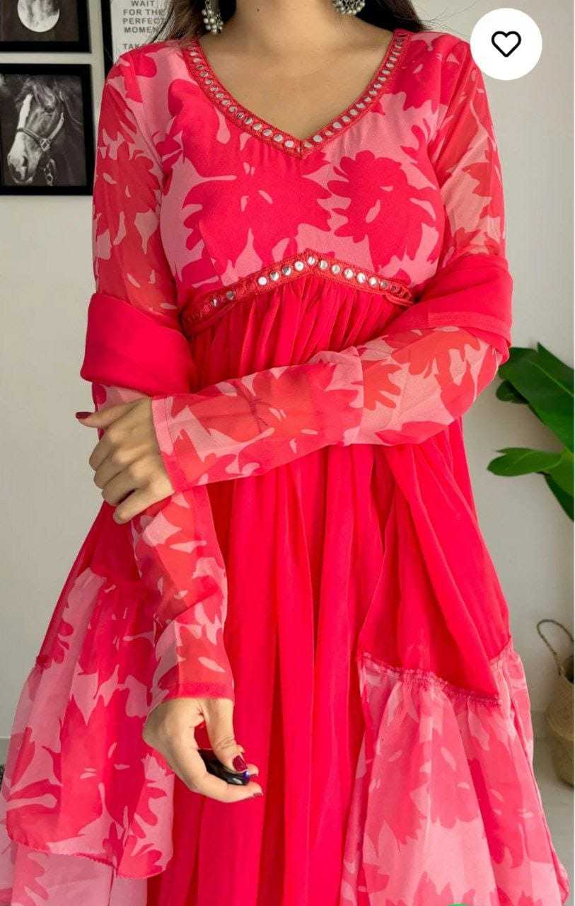 Ynf Georgette RIN157 194 Gowns Plus Size Collections Wholesale Party Gowns Georgette Gown Red Gown Manufacturer